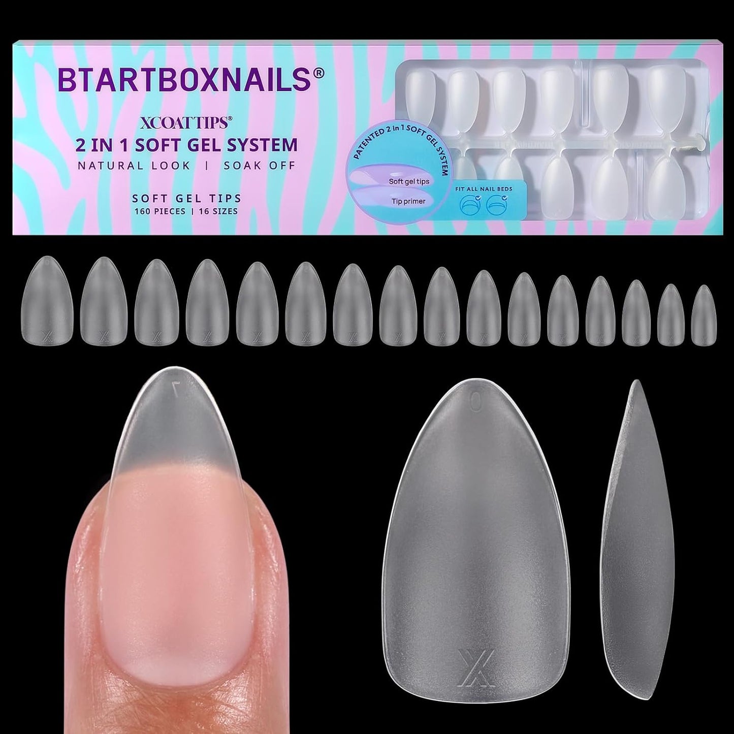 BTArtbox Press-On Nails - 5 Shades of Nude Long Stiletto | 16 Sizes for Easy Application & 4-Week Wear