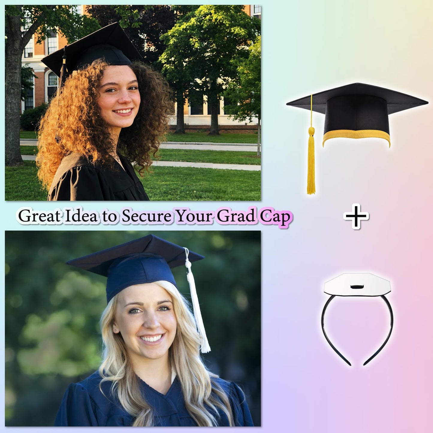 Mzmaxy Graduation Cap Headband, Grad Cap Headband Secures Your Grad Caps and Hairstyle, Firm Anti-fall Hair Band for Graduation Caps, Upgrade Insert Hat Accessories for Graduates