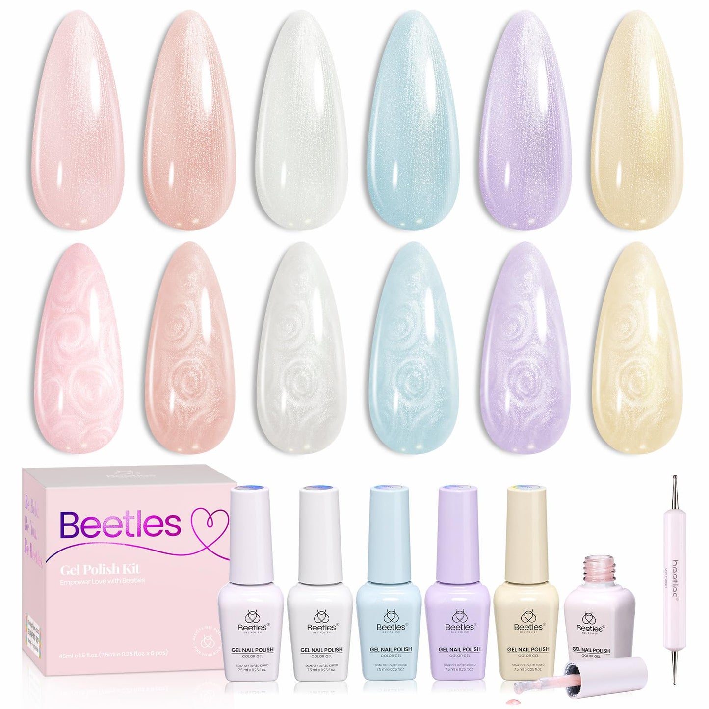Beetles Gel Nail Polish Set- Creamy Twist 6 Colors Pearlescent Gel Polish