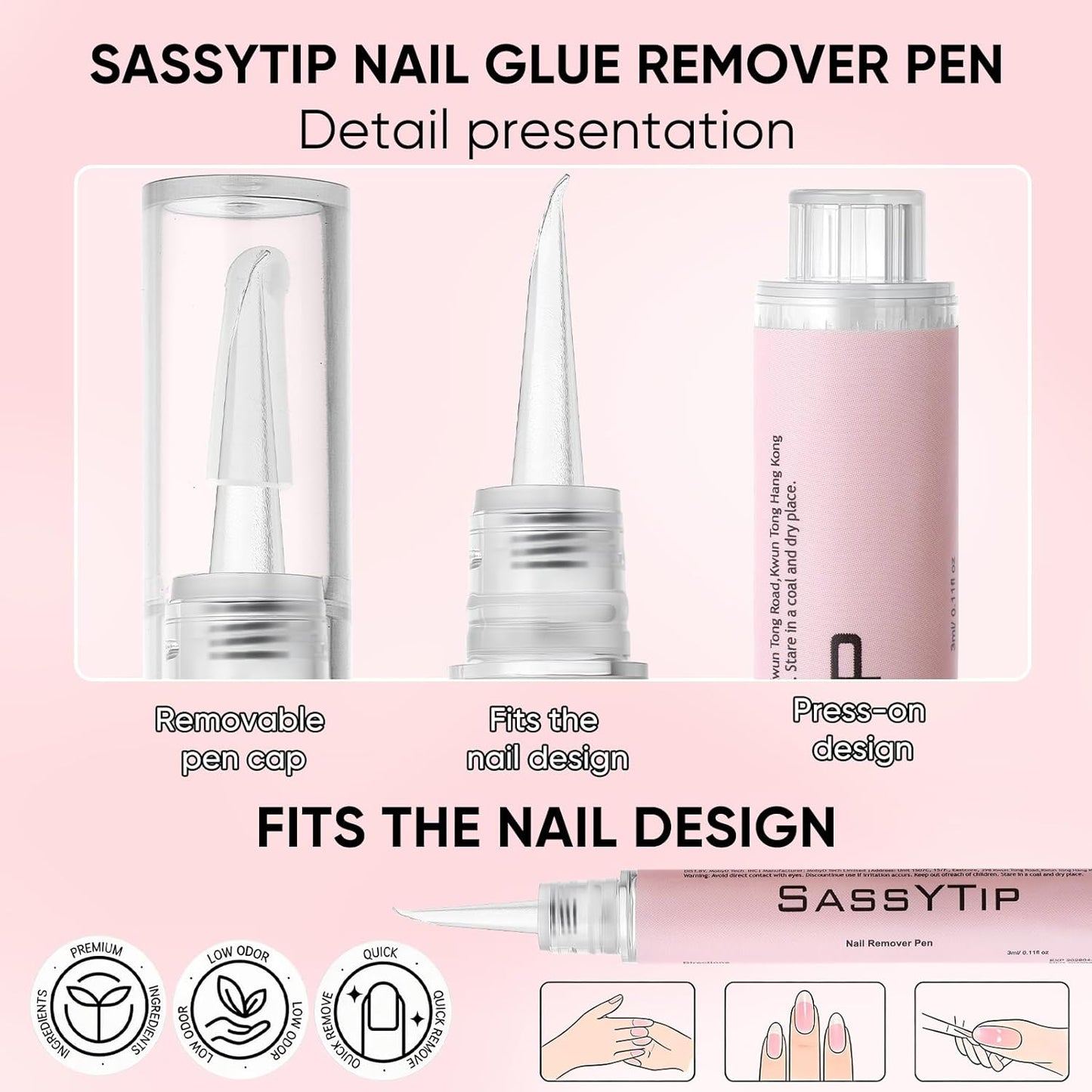 Nail Glue Remover Pen - Acetone-Free Gentle Formula for Press-On Nails | 0.11 fl. oz. (2 PCS)