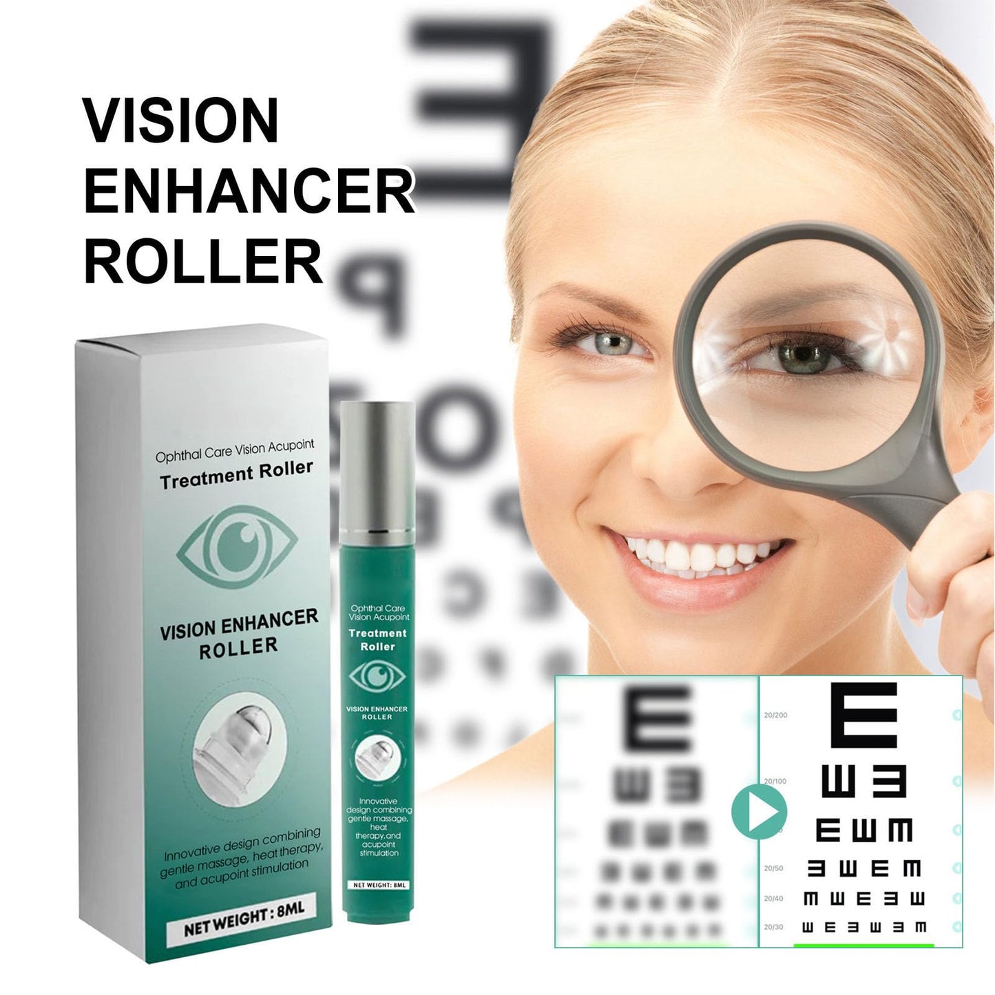 Vision Enhance Massage Roller 8ml - Reduce Dryness & Fatigue, Improve & Health, 3pcs Pack for Effective Eye Care & Nearsightedness Prevention