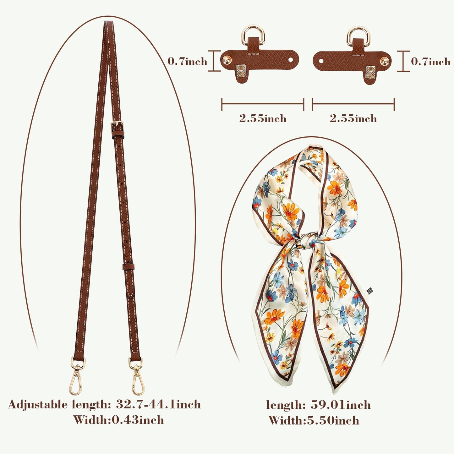Clasextr Crossbody Strap for Longchamp Mini Bag, Leather Shoulder Strap Kit, Equipped with Silk Head Scarf