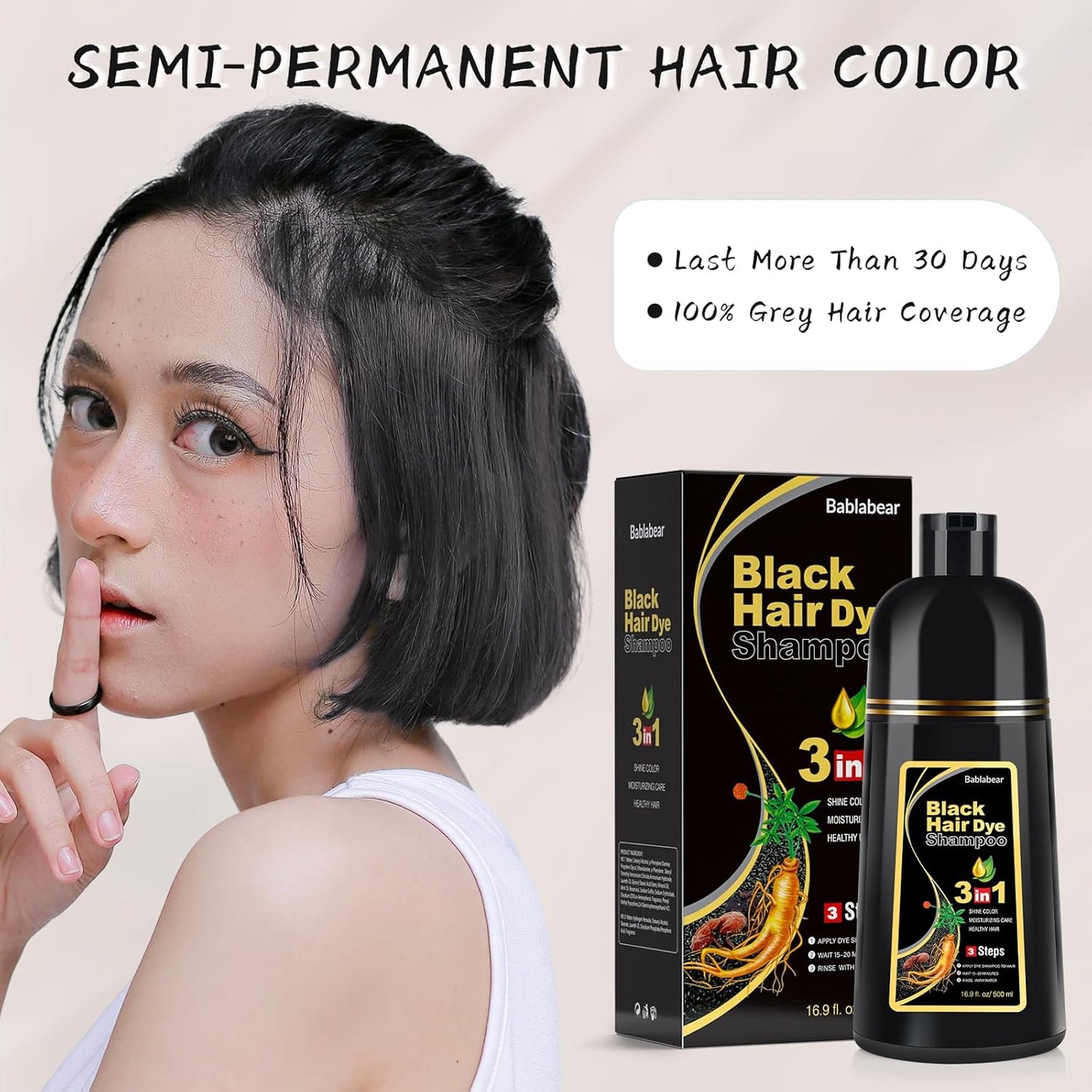 Black Hair Dye Shampoo - Semi-Permanent Gray Coverage for Men & Women | 500ml