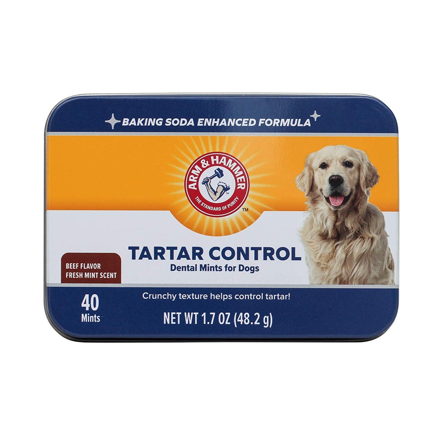 Arm & Hammer for Pets Tartar Control Dental Mints for Dogs, Reduces Plaque & Tartar Buildup Without Brushing, Freshens Dog Breath, Beef Flavor, Fresh Mint Scent, 40 Count, Medium Breeds