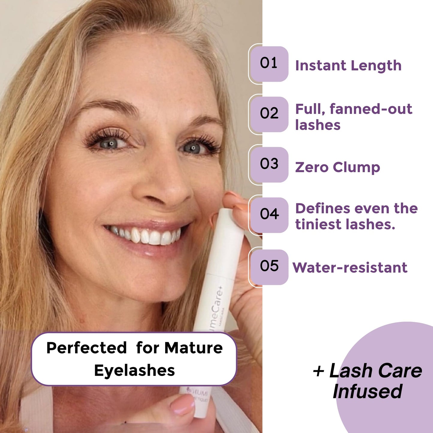 Rumi Cosmetiques VolumeCare+ Mascara For Mature Women - Extreme Length and Volume 2-in-1 Formula - No Clumps or Flaking, Long-Wearing, Hypoallergenic Mascara For Sensitive Eyes (Dark Brown)