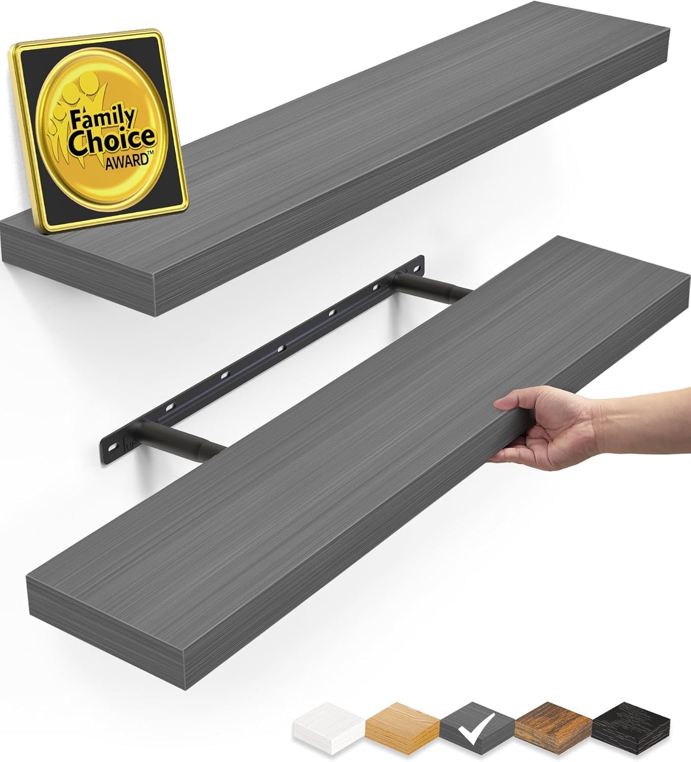 Floating Shelves Set of 2 - Rustic Wood Wall Mounted | 22.5 Inches for Bathroom, Bedroom, Living Room, Kitchen - 22lbs Capacity, Rustic Brown