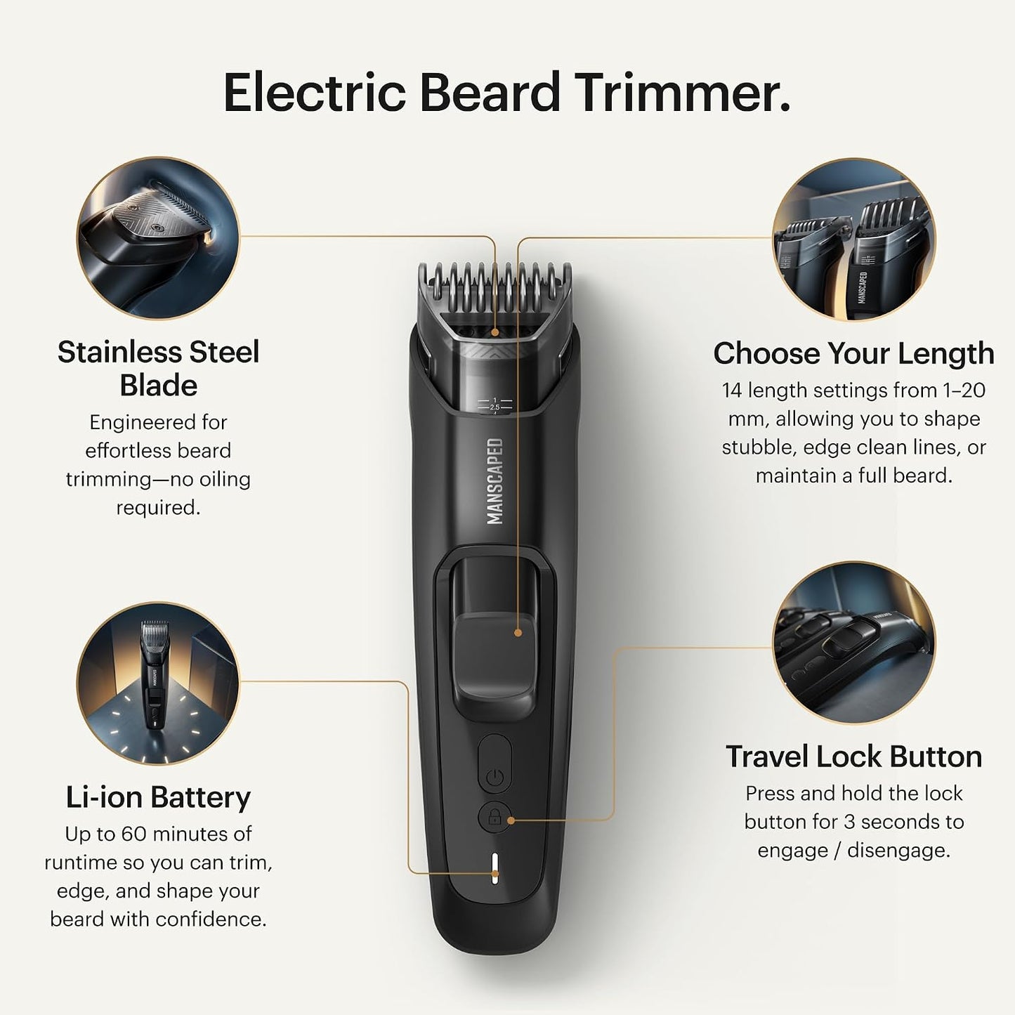 Beard Hedger® Plus - Men's Adjustable Beard & Mustache Trimmer with 14 Length Settings | Waterproof, USB-C Rechargeable