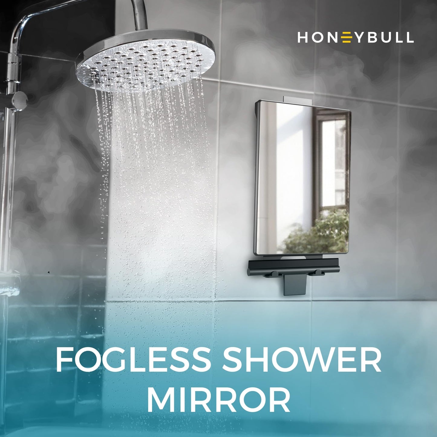 HONEYBULL Fogless Shower Mirror for Shaving with Water Tank, Adhesive Mount