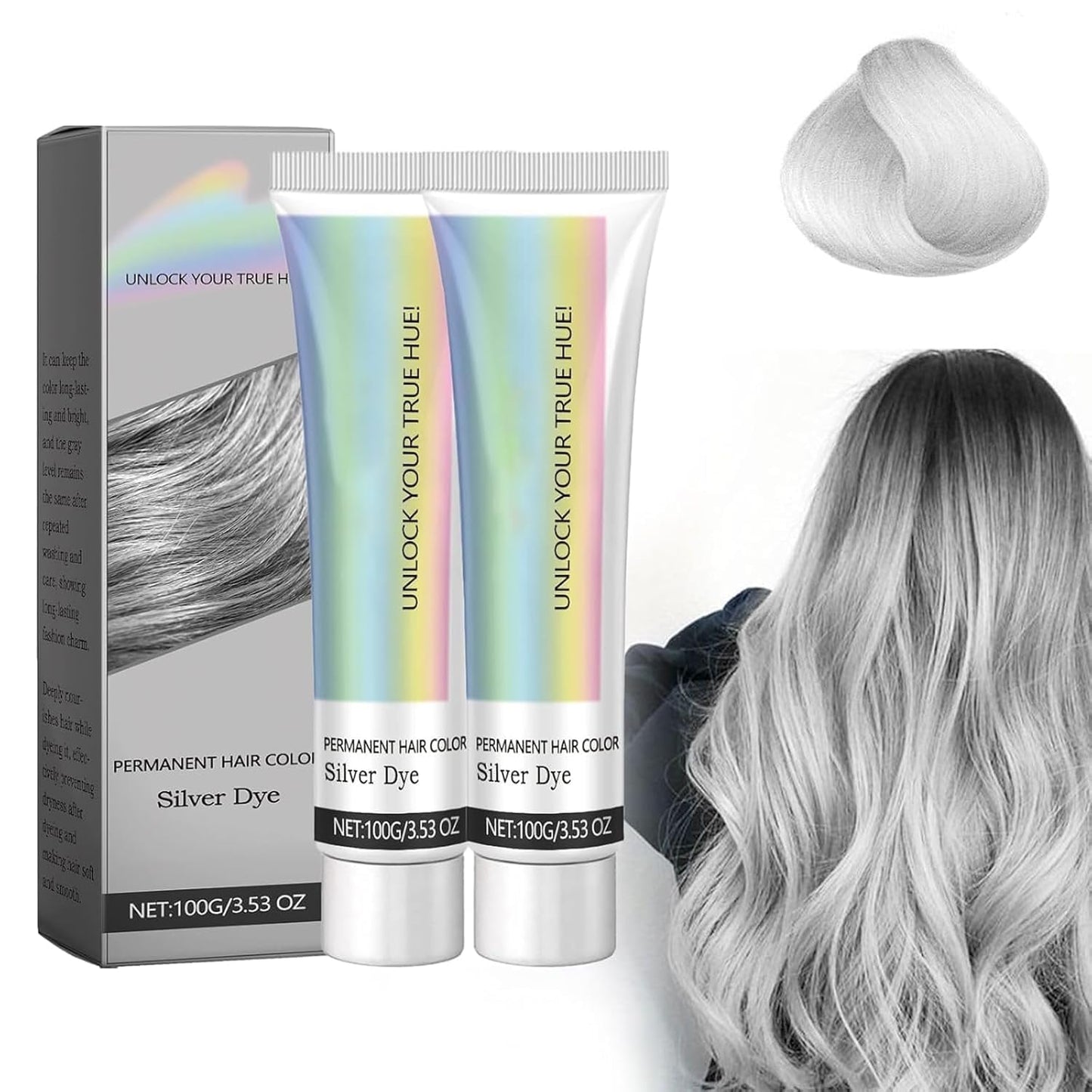 Silver Gray Hair Color Dye | Plant-Infused Nourishing Formula for Light Hair - 2 Pack, Vibrant Long-Lasting Tone