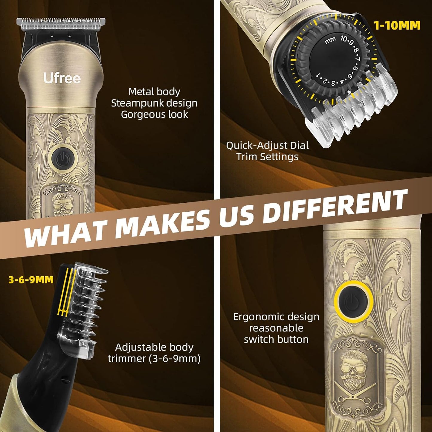 Ufree Beard Trimmer for Men - Cordless Electric Hair Clipper & Grooming Kit | Adjustable Mustache & Facial Hair Shaver