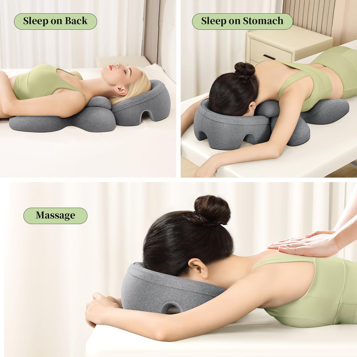 OSZZT Massage headrest for Bed, a Chest and face Support Sleep Pillow, is Suitable for Massage, SPA and Sleep. Face Down for Eye Surgery， After Surgery for Sleeping (Grey)