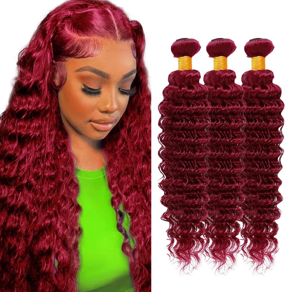 24 26 28 inch Burgundy Bundles Human Hair Burgundy Deep Wave Bundles Red Human Hair Bundle 99J Deep Wave Bundle