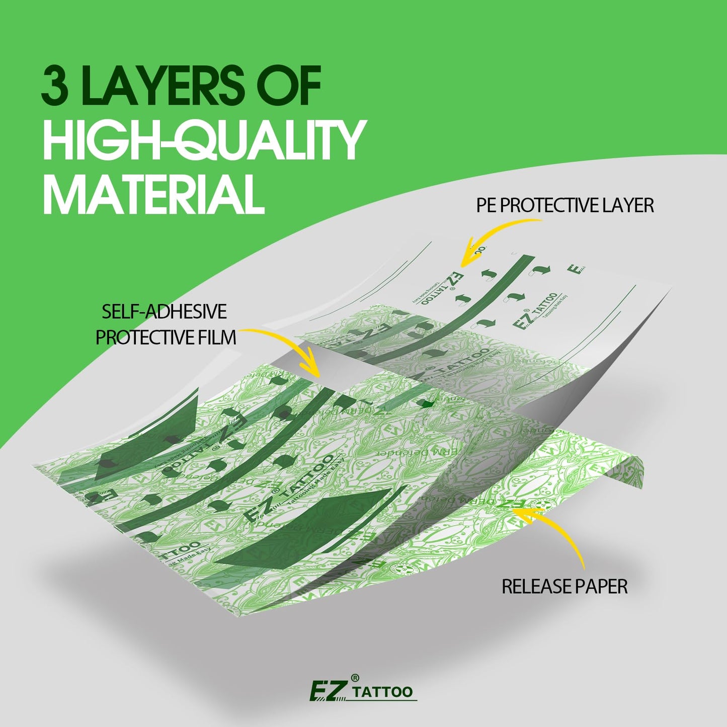 EZ Derm Defender Roll, Tattoo Aftercare Waterproof Bandage 4 inch X 10.9 Yard, Transparent Film Dressing Second Skin Healing Wrap Cover, Derm Shield Skin Protection Aftercare Tape