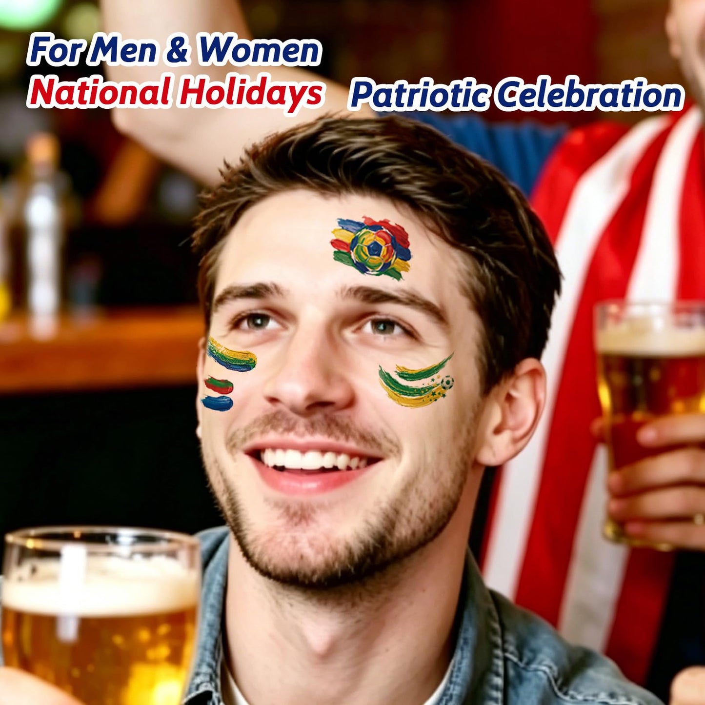 2026 World Cup Patriotic Face Stickers, Game Day Waterproof Face Tattoos with USA Flag Decorations, Skin-Safe for Sports Events, National Holidays & Festivals (USA)