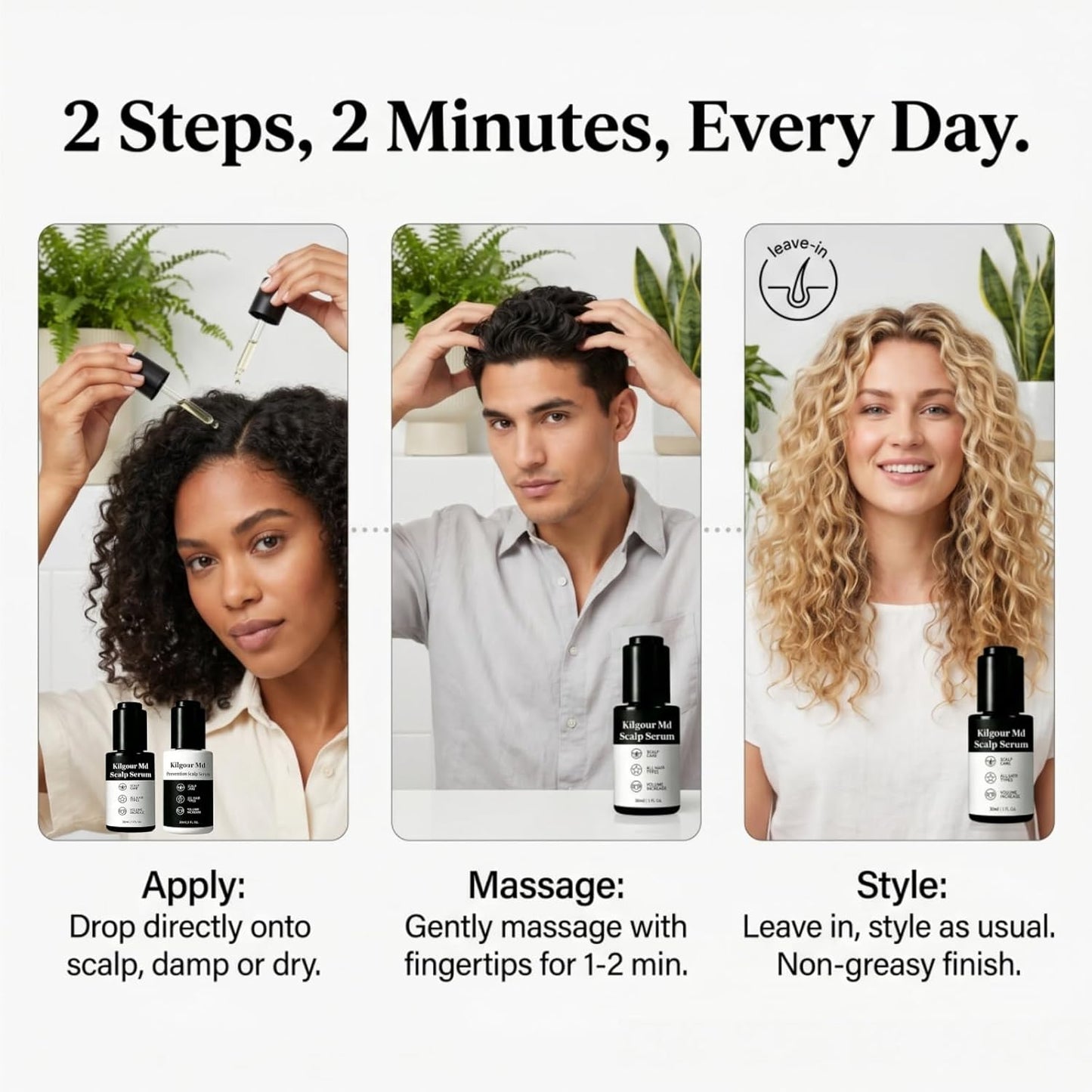 Hair Serum Bundle - Plant-Based Scalp Care for Thicker, Fuller Hair | Unisex, 2 fl oz