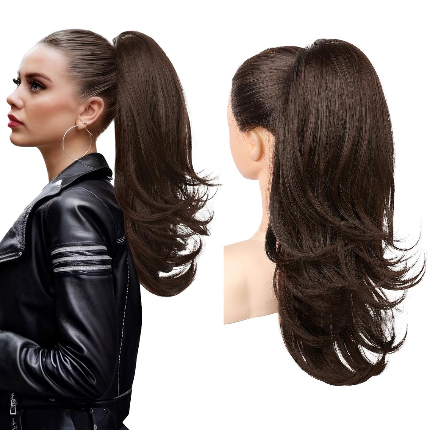 Ponytail Extension for Women - 20 Inch Drawstring Hairpiece | Soft Natural Look in Grey/Silver/White Mix