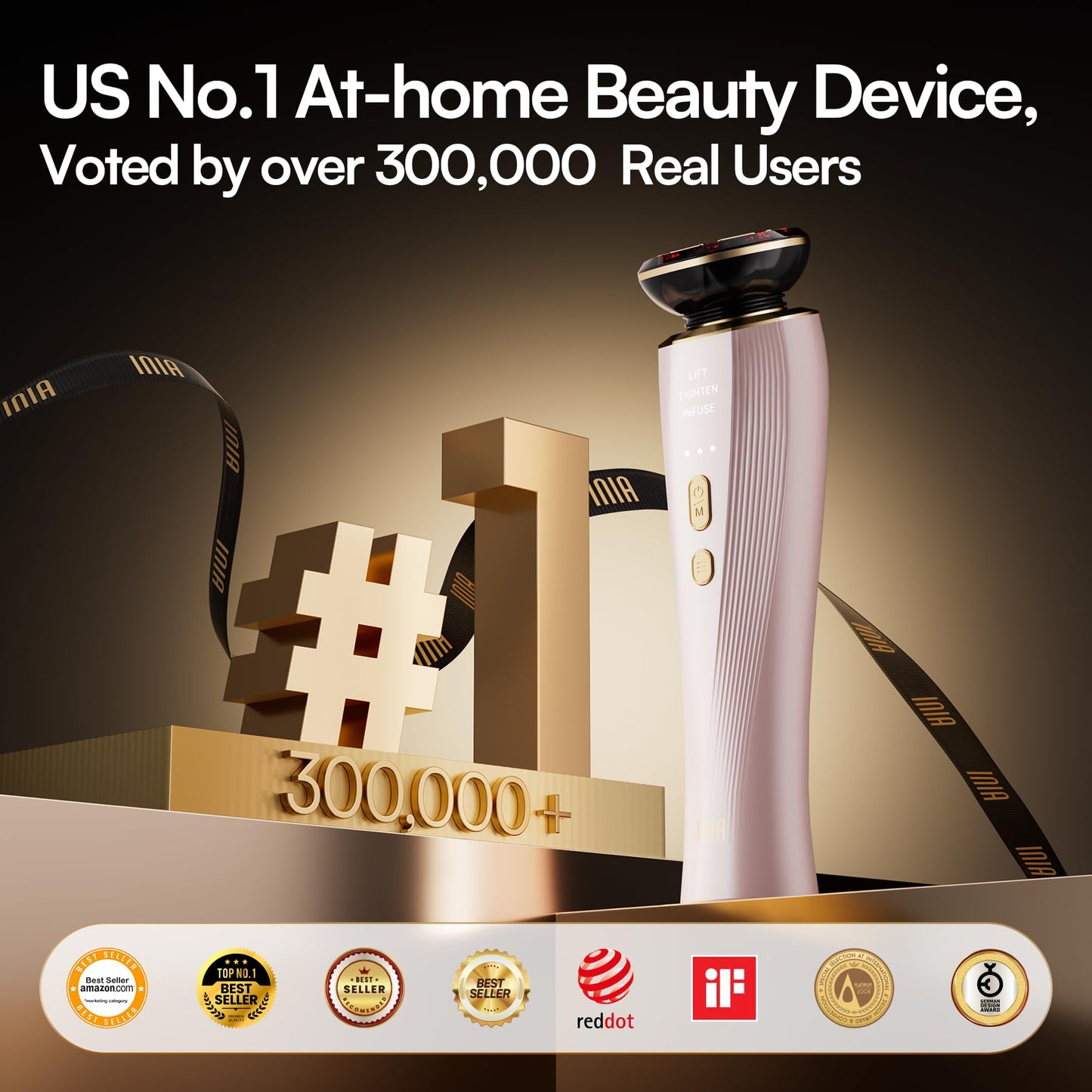 INIA 3-in-1 Red Light Therapy for Face and Neck Beauty Device for Puffiness & Skin Firming Skincare Tool