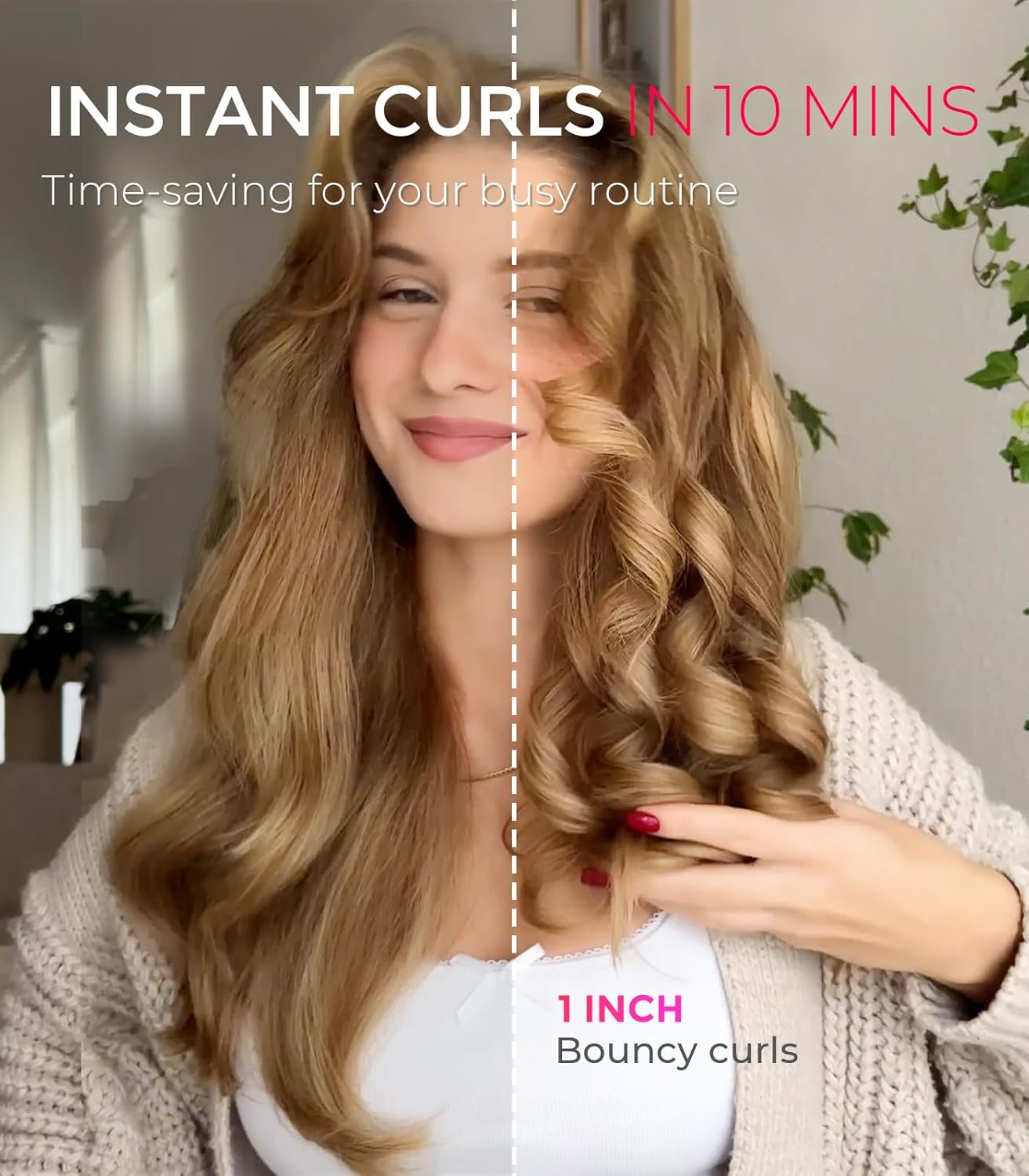 Tymo Automatic Rotating Curling Iron - 1-Inch Beach Waves Curling Wand with Ionic Technology | Lightweight & Dual Voltage for Travel, Ceramic Coating, Peach