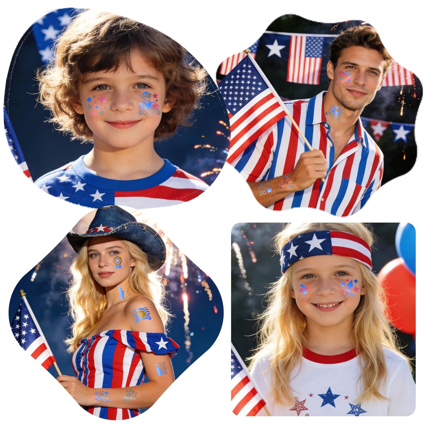 Independence Day Temporary Tattoo Marker, 8 Metallic Tattoo Markers with 12 USA 4th of July Tattoo Stencils, Face and Body Paint Tattoo Pens for Independence Day Party Favors Supplies