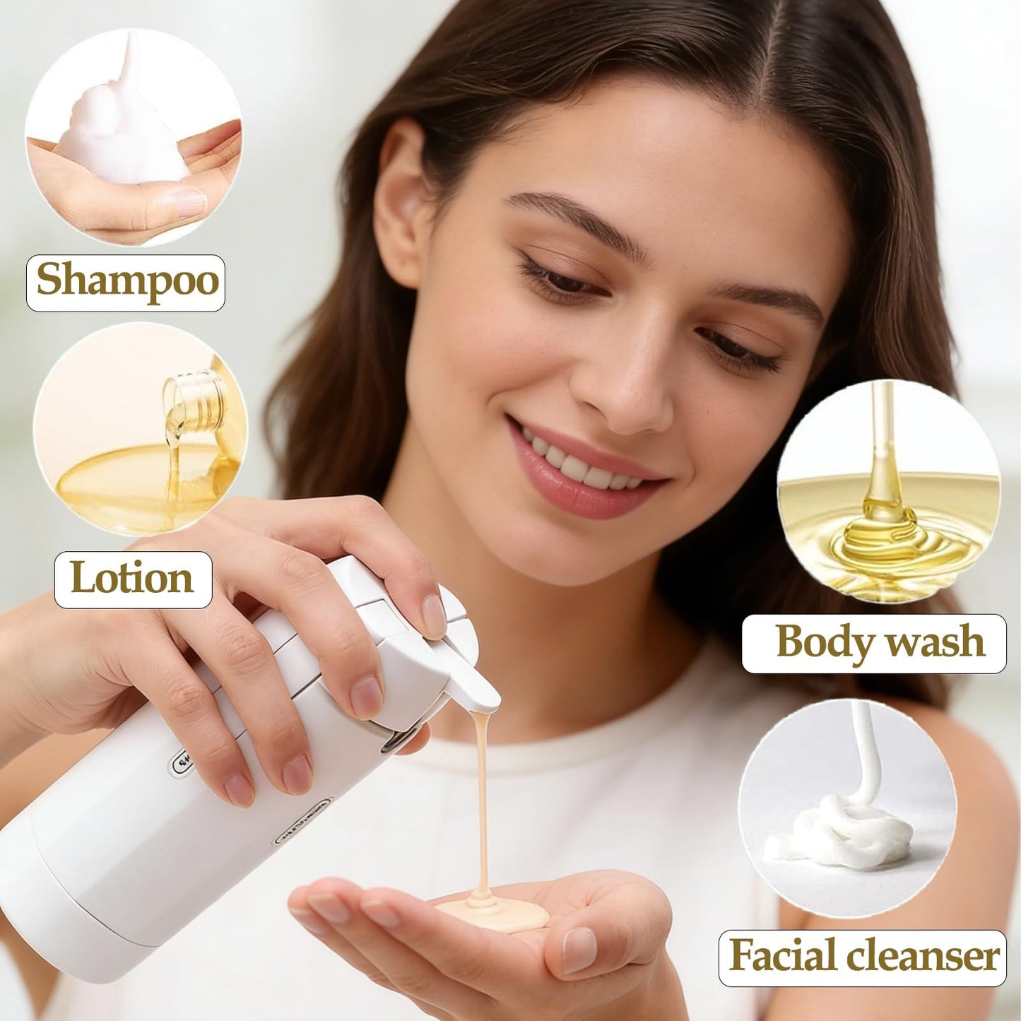 IULWJPU 4 in 1 Travel Dispenser Bottle Travel Bottle Dispenser for Toiletries TSA Approved Leakproof with 4 Pack 30Ml Travel Size Pump Bottles & Labels, Suitable for Lotion Shampoo Conditioner Cream