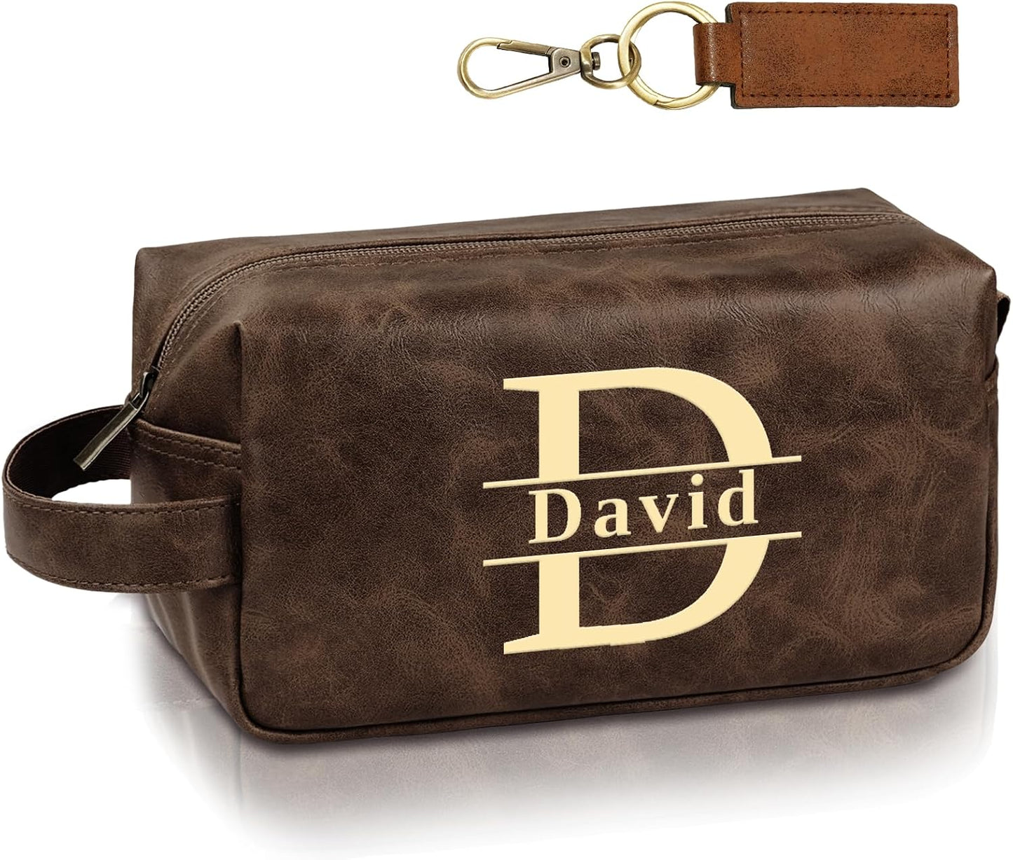 Personalized Leather Toiletry Bag - Custom Travel Shaving Kit for Men | Unique Gift for Husband, Dad, Boyfriend (Yellow Brown)