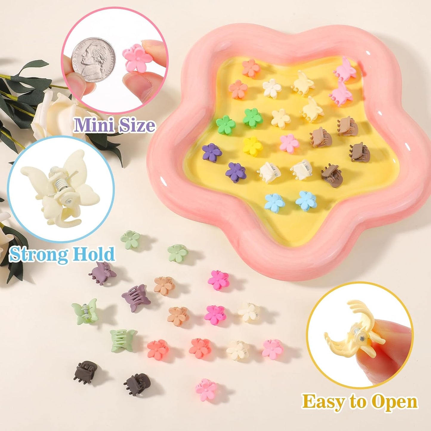 128pcs Baby Girls Hair Clips - Mini Claw Clips in Flower & Butterfly Styles | Hair Barrettes with Organizer Box