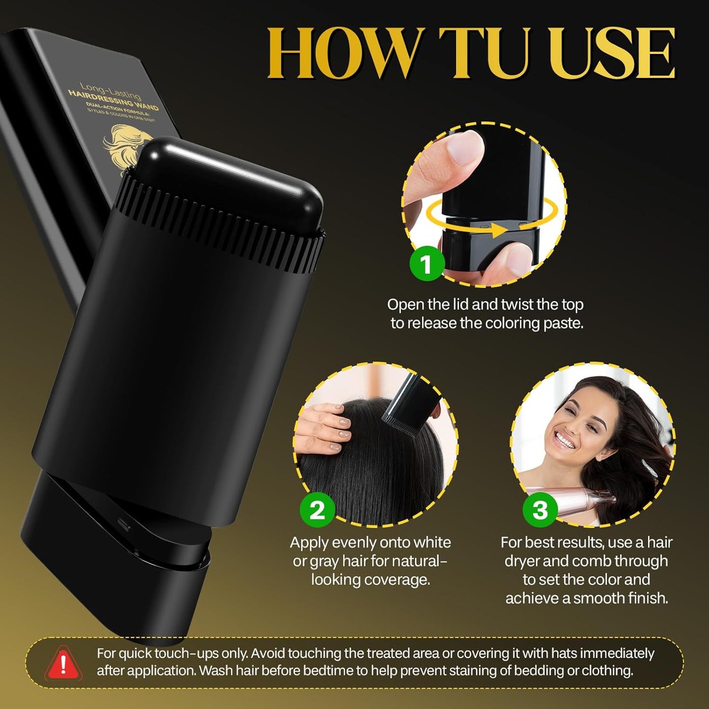Hair Color Stick - 2-in-1 Instant Dye for Gray Hair Touch-Up | Waterproof & Sweat-Proof, 2-Pack (Black)