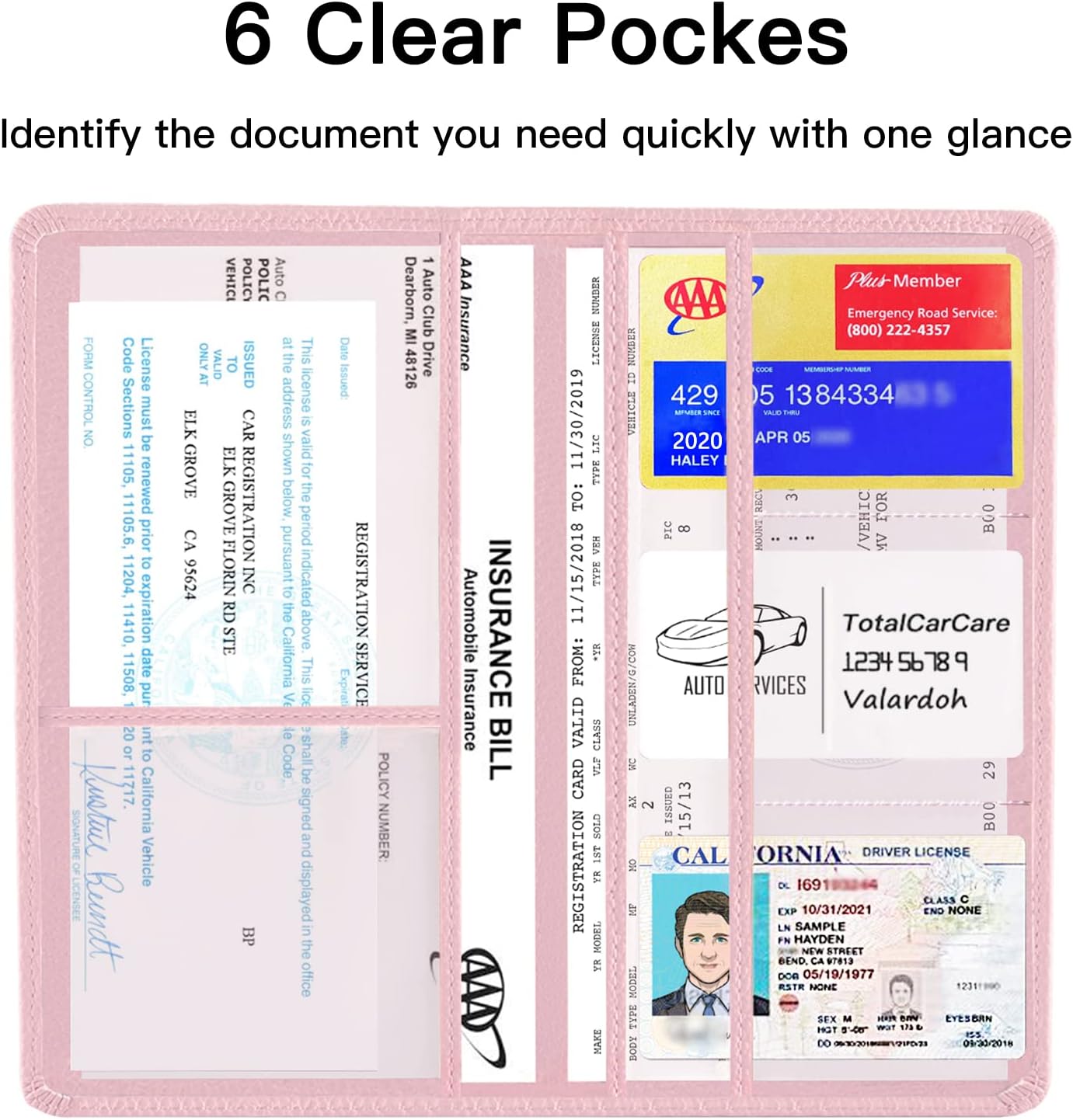 Car Registration & Insurance Card Holder - Premium Document Organizer for Driver License & Essentials | Pink