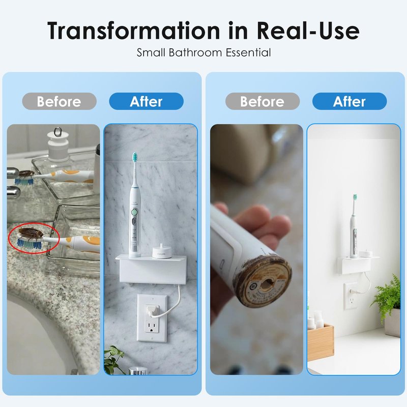 OAPRIRE Electric Toothbrush Holder for Bathroom, Acrylic Electric Toothbrush Holder Wall Mounted Come with Cable Organizer, Saving Space and Convenient Charging - White