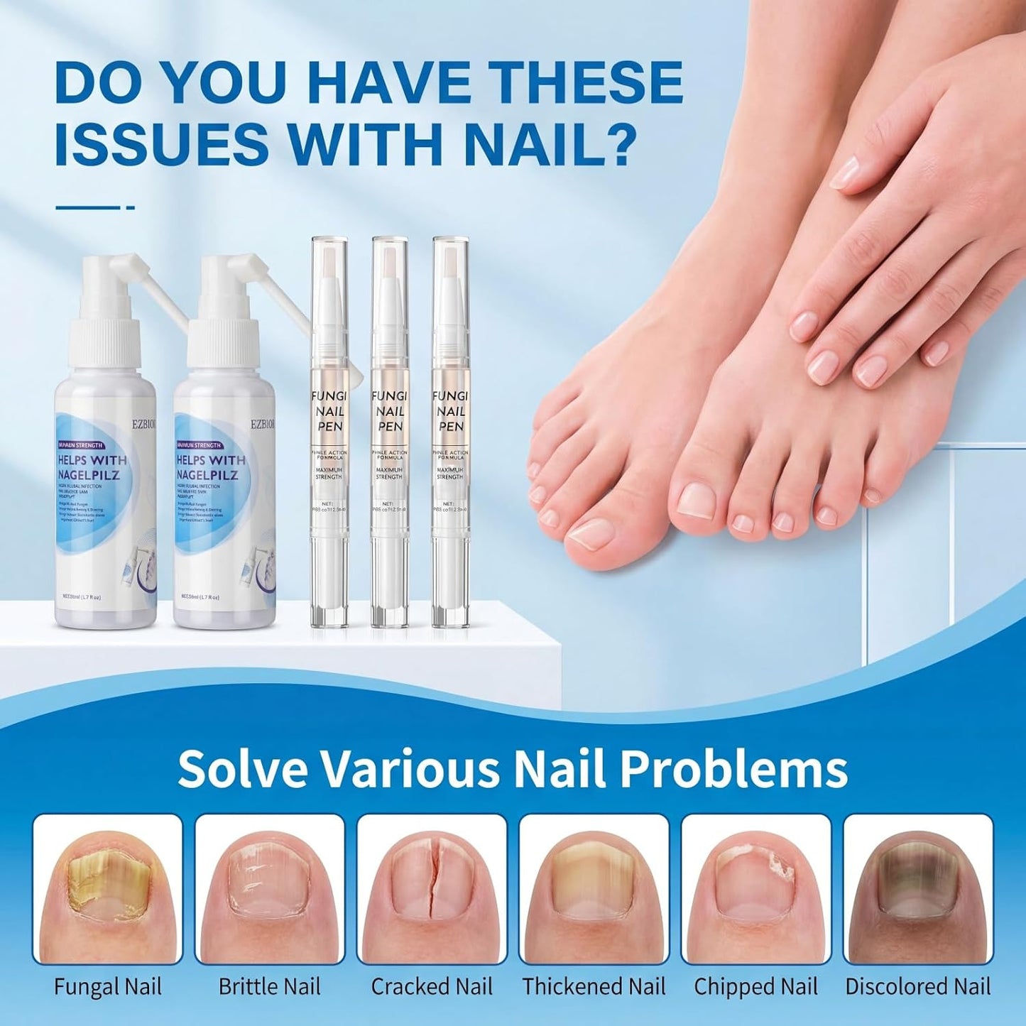 Toenail Fungus Treatment Spray - Extra Strength 25% Undecylenic Acid | 2-Pack with 50ml Solution & Pen
