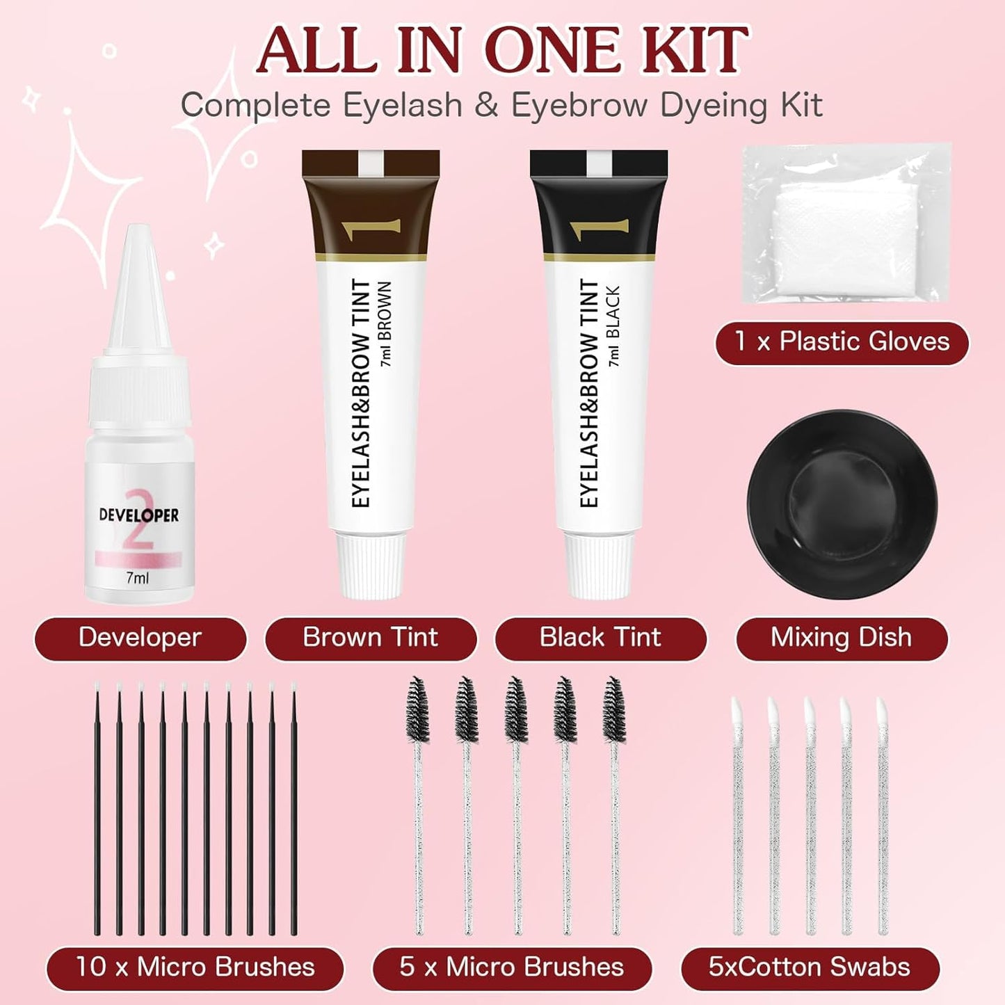 Eyelash & Eyebrow Color Kit - 2-in-1 Professional DIY Color Set | Long-Lasting Natural Black & Brown