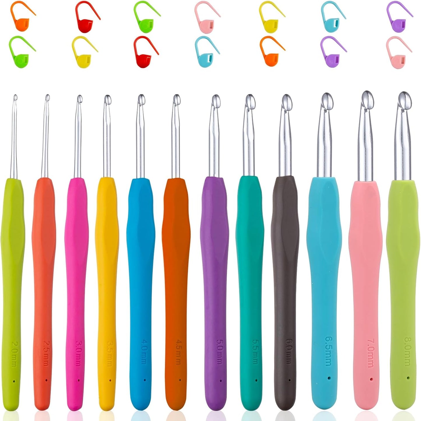 Ergonomic Crochet Hooks Set - 21 Sizes 0.5–10.0mm | Soft Grip Needles with Roll Bag for Comfort