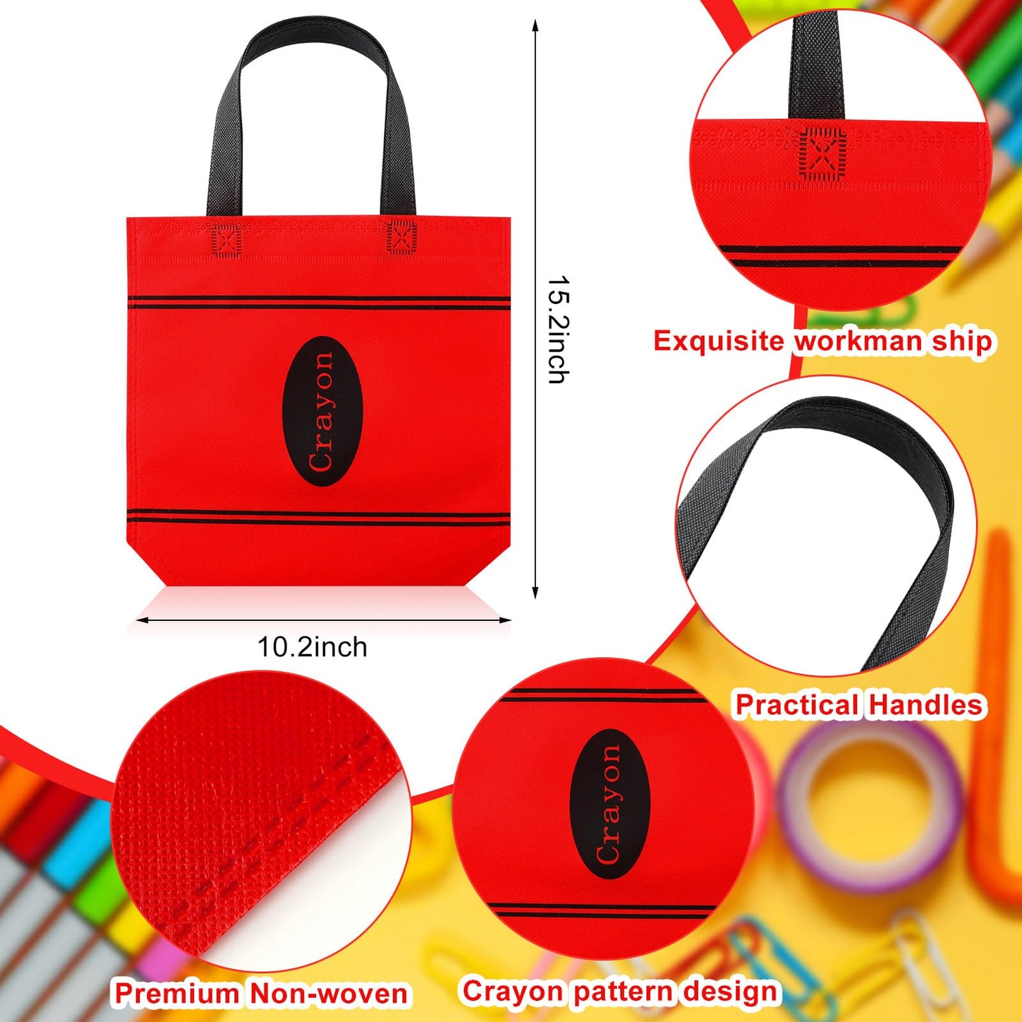 Hosuly 24 Pcs Back to School Gift Bags Crayon Tote Bags End of Year Bulk Goodies Decor for Teacher Appreciation Preschool Kindergarten Graduation Party Supplies