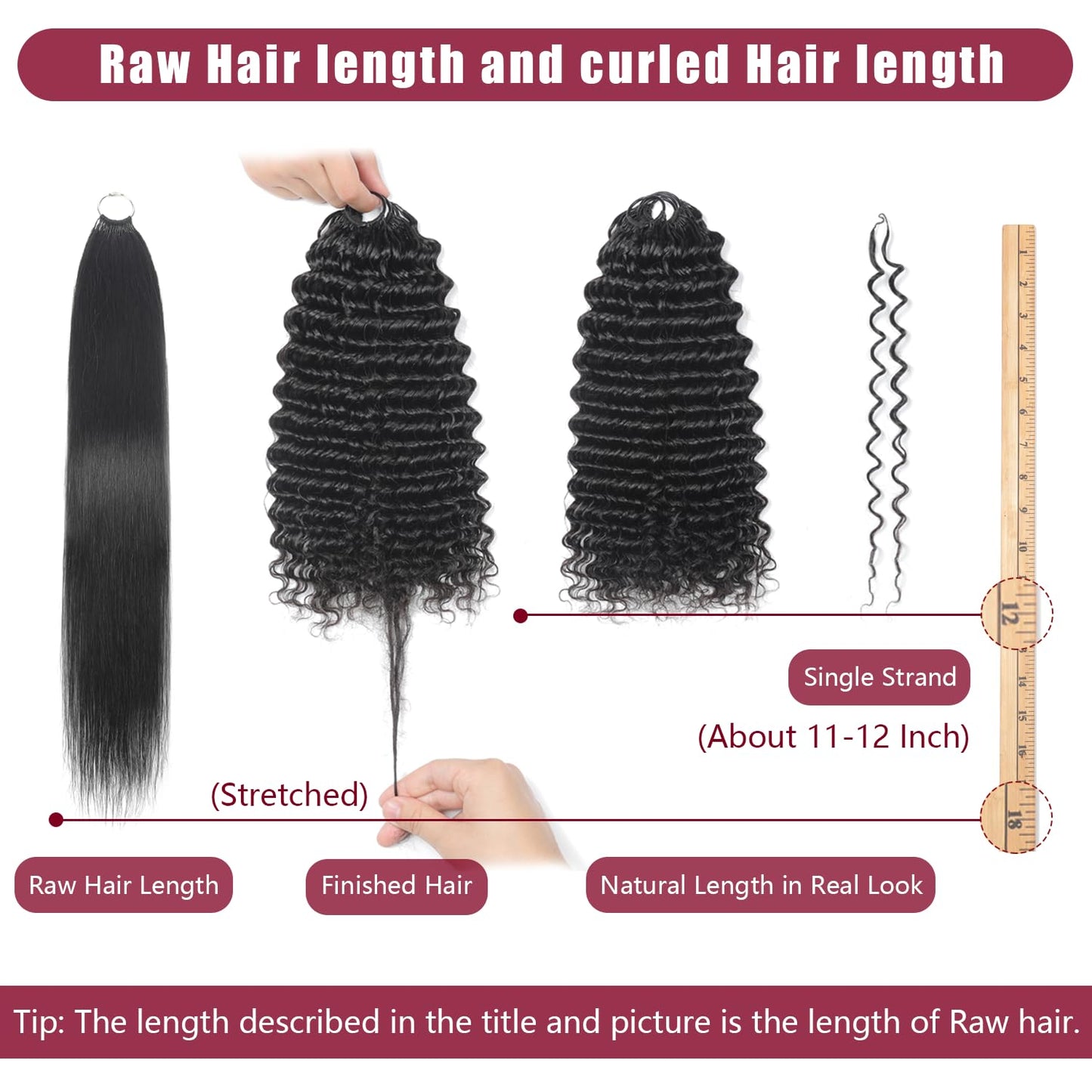 Human Crochet Hair - 18 Inch Deep Wave Bundles for Black Women | 50g Pre-Separated Extensions, Natural Black