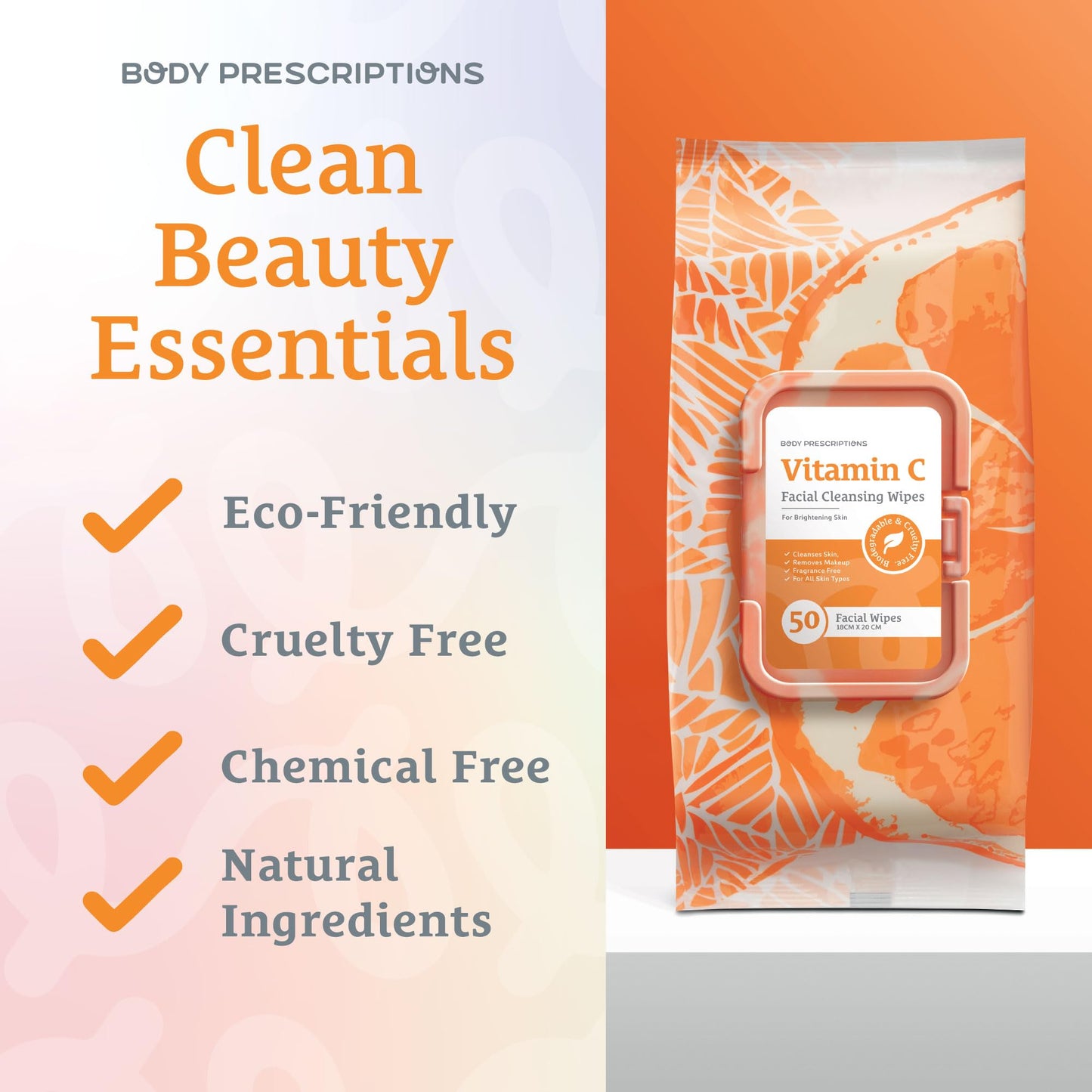 Body Prescription Makeup Cleansing Wipes - Gentle and Effective Face Wipes, 1 Count (Pack of 2), Vitamin C