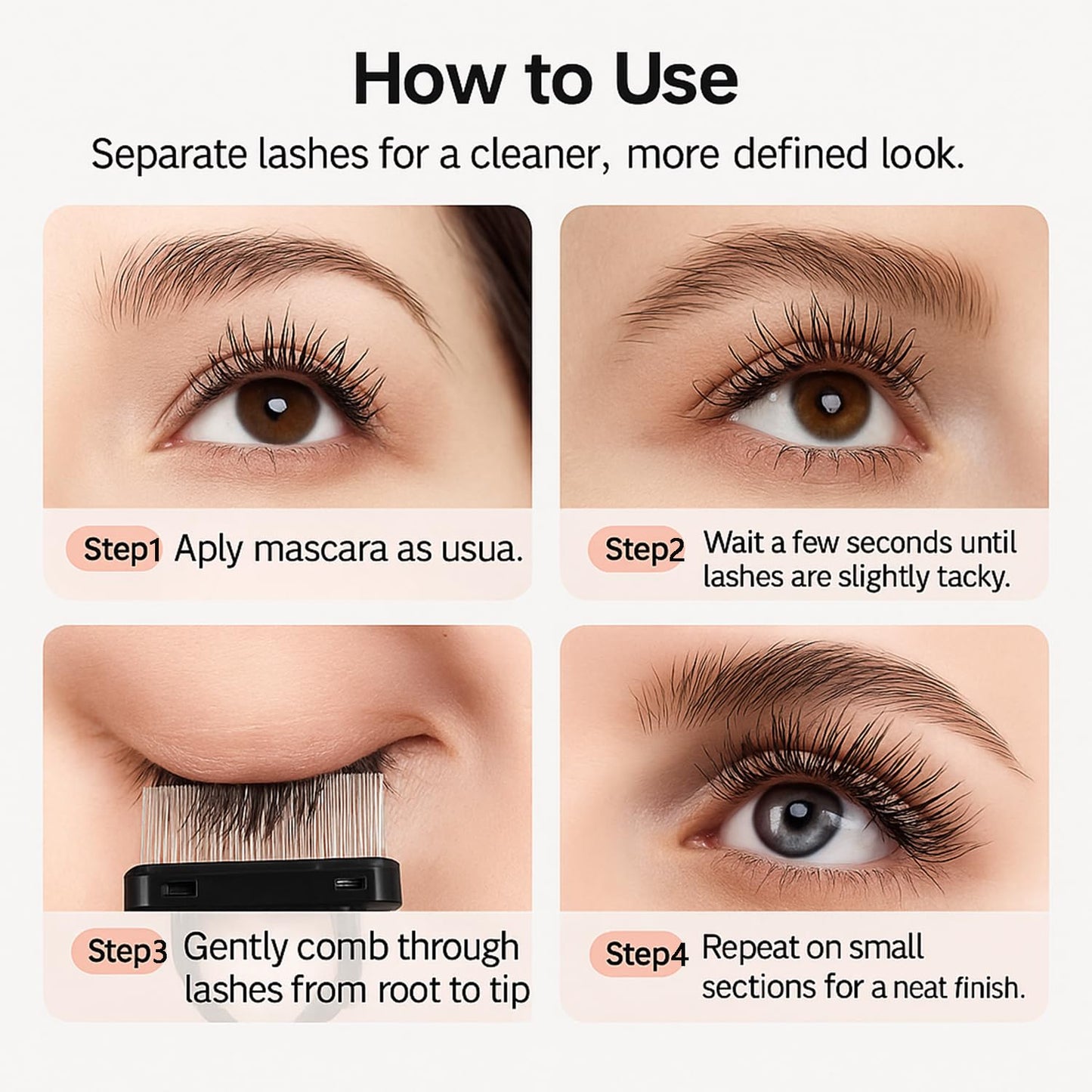 3 PCS Eye Makeup Tools Set, Eyebrow Brush and Comb with Spoolie, Eyelash Separator Tool, Angled Detail Brush for Mascara Grooming