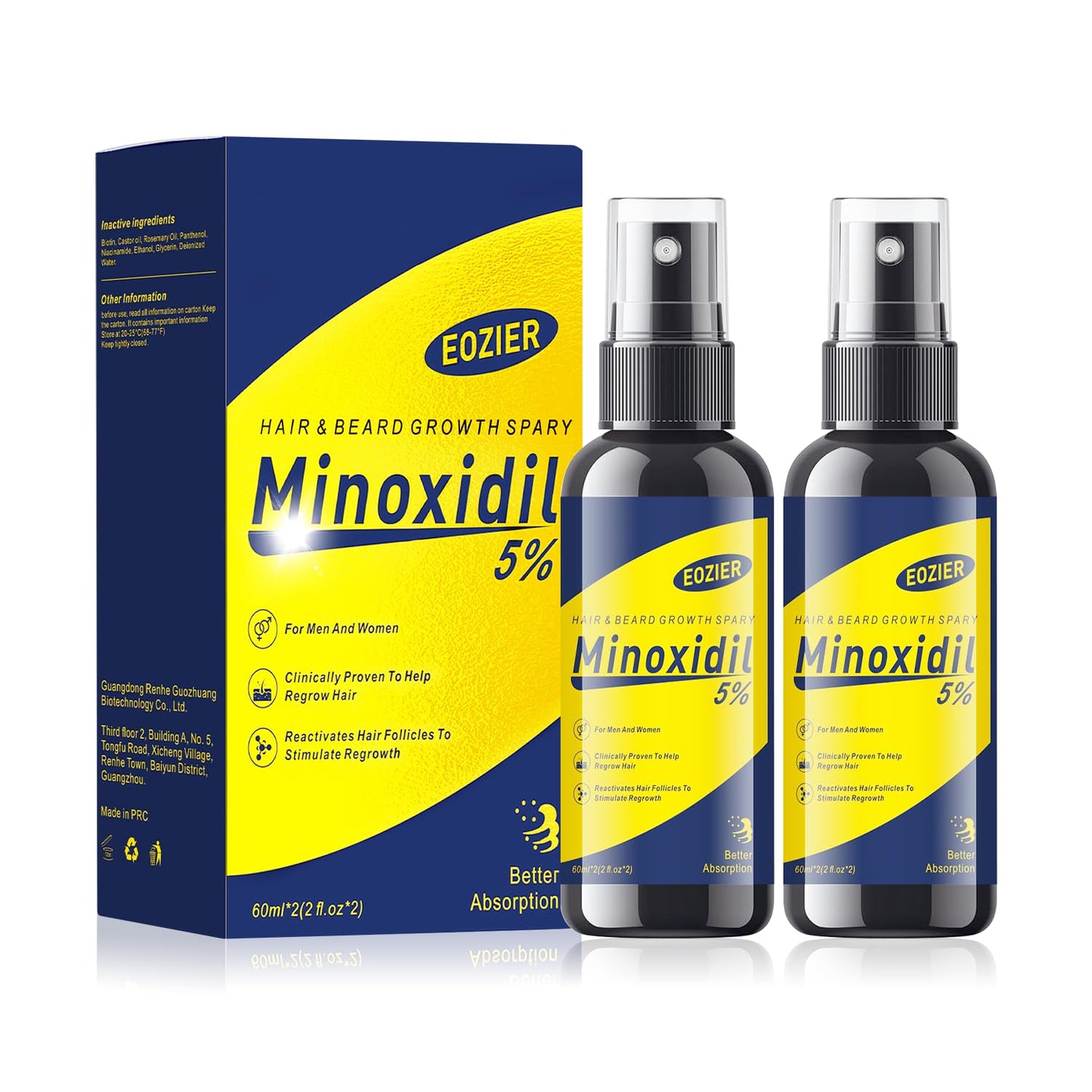 Minoxidil Hair Regrowth Treatment - 5% Solution with Biotin for Thinning Hair | 4 FL OZ/120mL