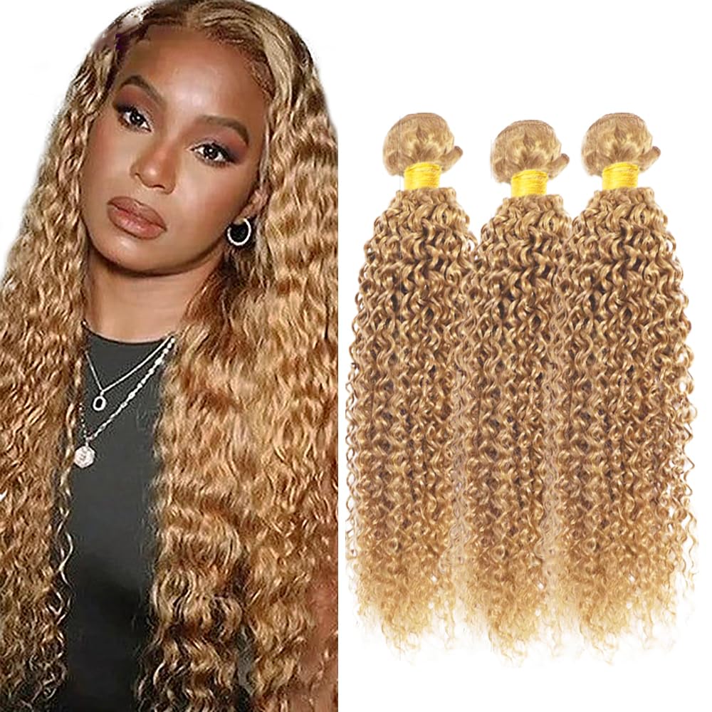 30 32 34 inch AuokMar Honey Blonde Bundles Human Hair 27 Kinky Curly 3 Bundles 8A Brazilian Virgin Hair Extensions Double Weft 27 Blonde Curly Bundle