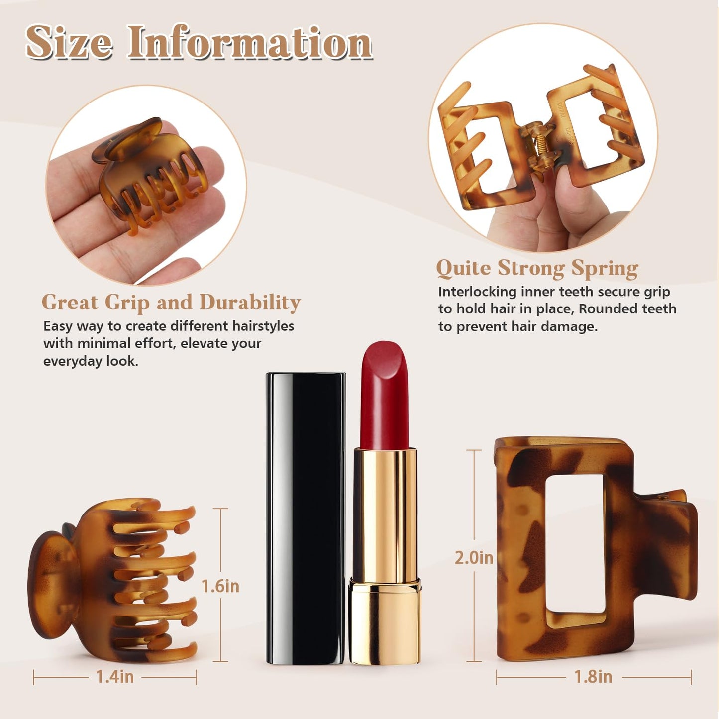 Small Hair Clips for Women - 8 PCS Cute Non-Slip Leopard Print Claw Clips for Fine & Short Hair | Tortoise