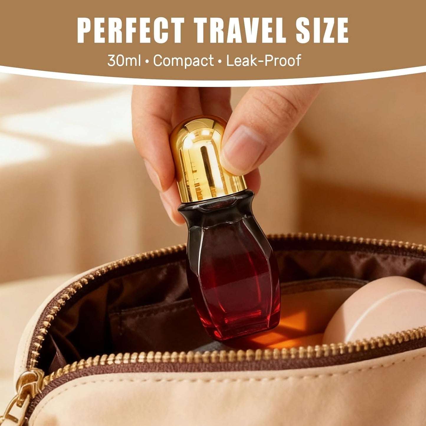 Rose Quartz Roller | 30ml Refillable Amber Glass Essential Oil Bottles - Leak-Proof Travel Perfume Container with Gold Caps