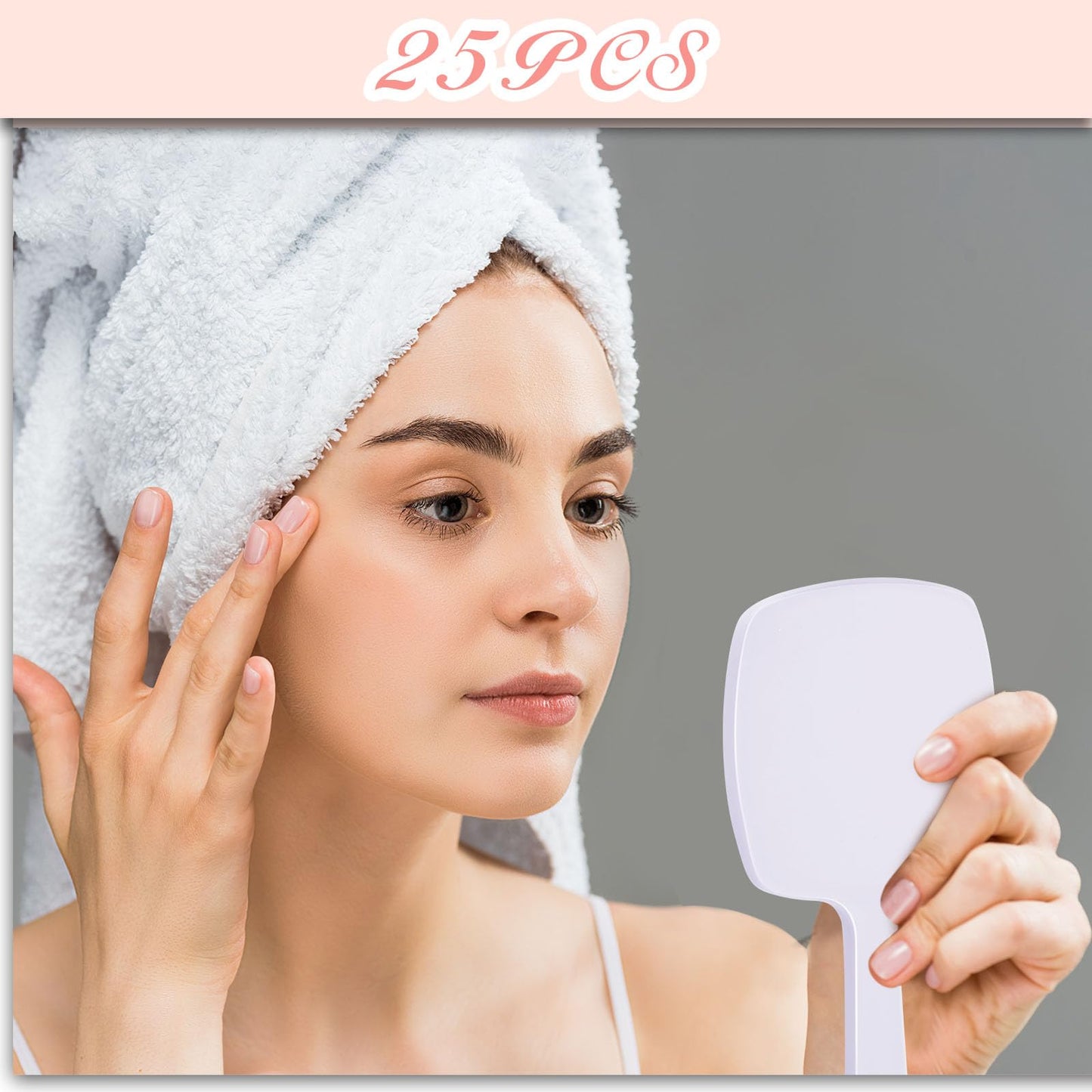 Threehoney 25 Pcs Hand Mirrors Bulk Small Handheld Mirrors with Handle 6.3 x 3.54 Inch Travel Makeup Tools Portable Vanity Glass for Bathroom Home Barber Salon Camping Gifts for Women (White)