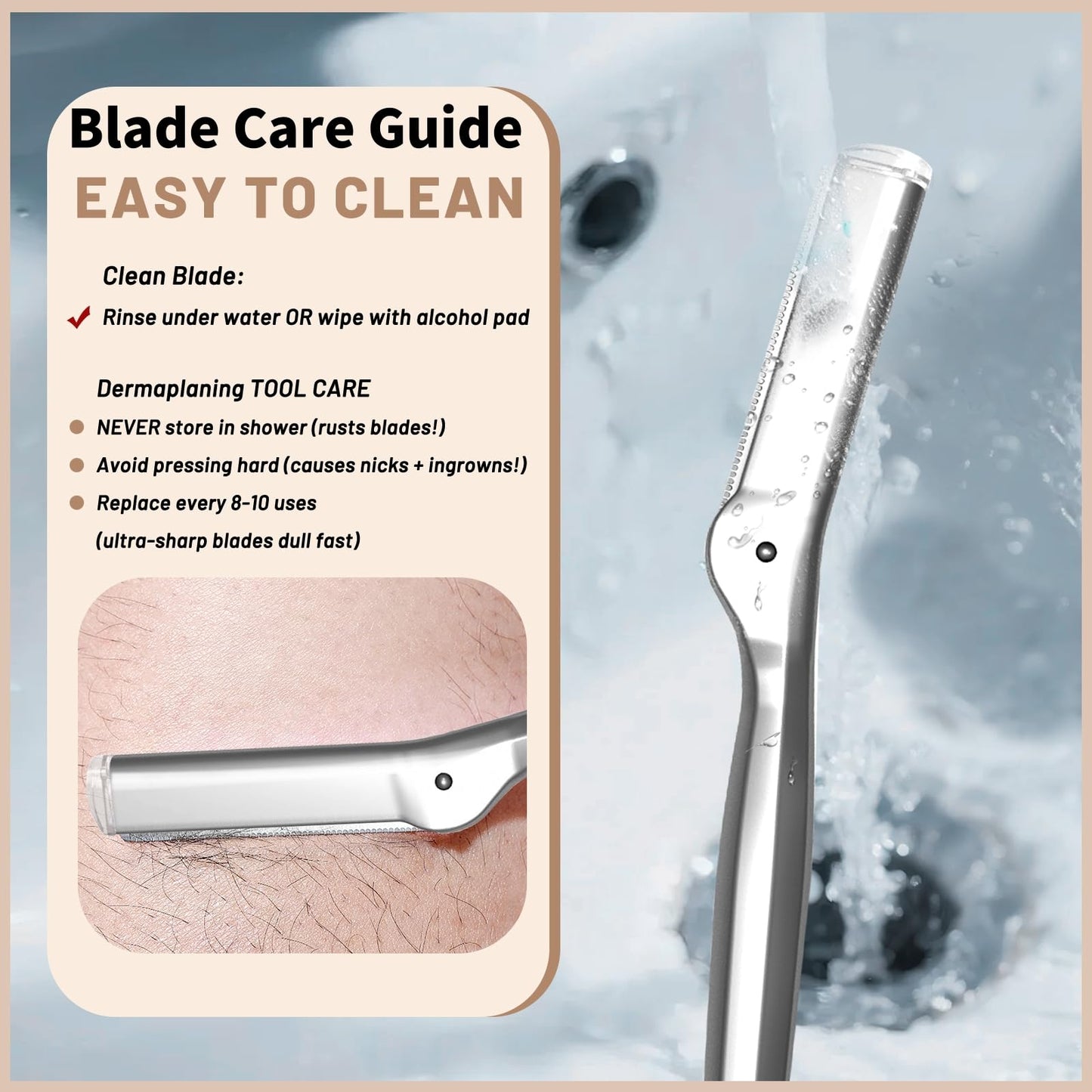 LuottsCare 20 Eyebrow Razor Blades - 20 Refill Blades for Dermaplane Razor for Women Face, Small Face Razors Blades for Peach Fuzz and Fine Hair, Multipurpose Exfoliating Dermaplaning Tools - L