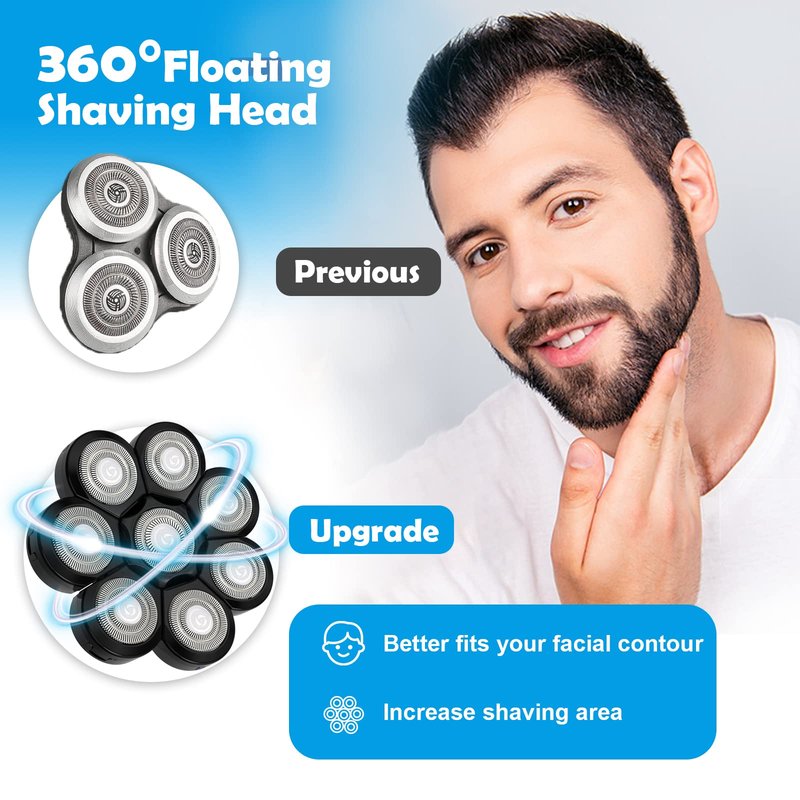 Electric Shaver Replacement Heads 8D - 8 Blades Head Shaver Black Replacement Universal Stainless Steel Rotary Blade Refills for Bald Head Razor for Men (8 Heads Black)
