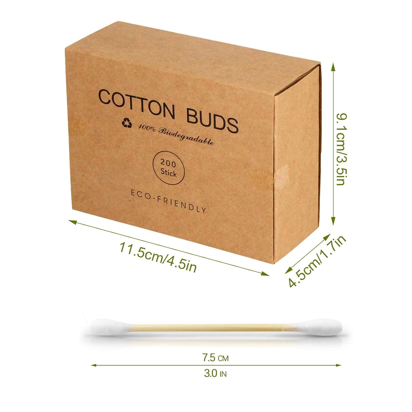 Bamboo Cotton Swabs - 400 Count Vegan Ear Buds | Natural Wooden Double-Tipped Organic Cotton for Ear Wax Removal