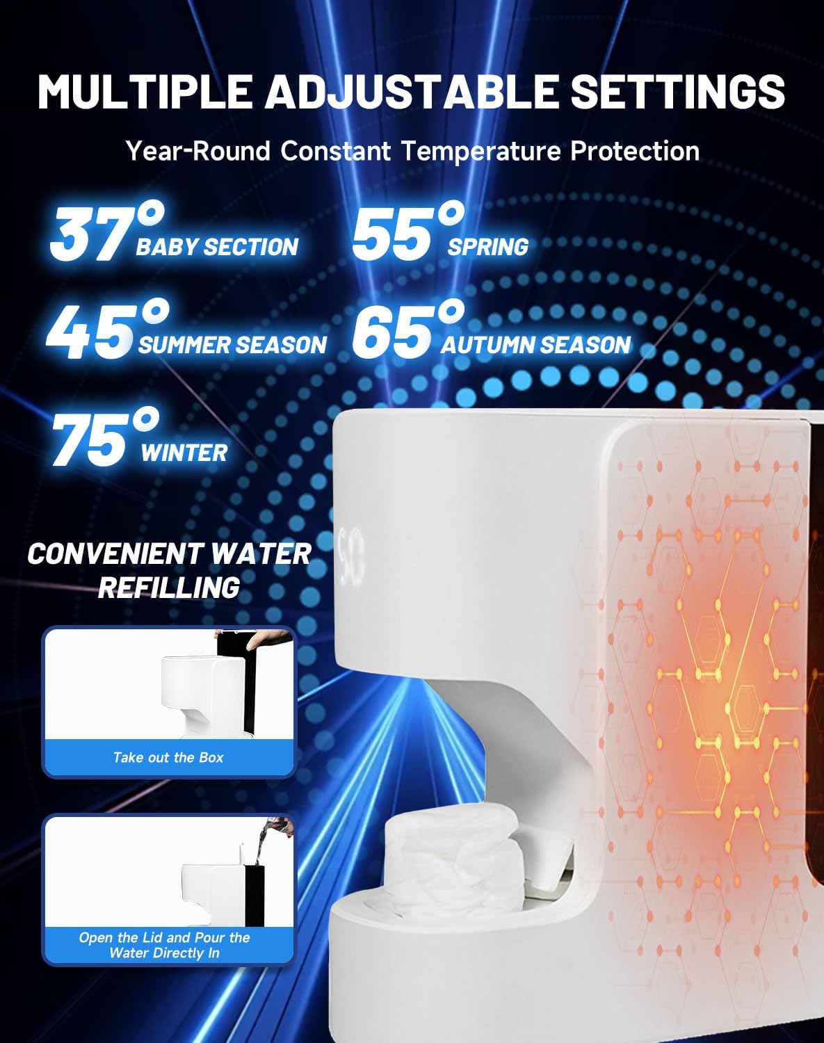 Automatic Hot Towel Dispenser | 5-Second Face Towel Warmer with Voice Alerts & 131°F Temperature Control - Includes 60 Disposable Towels