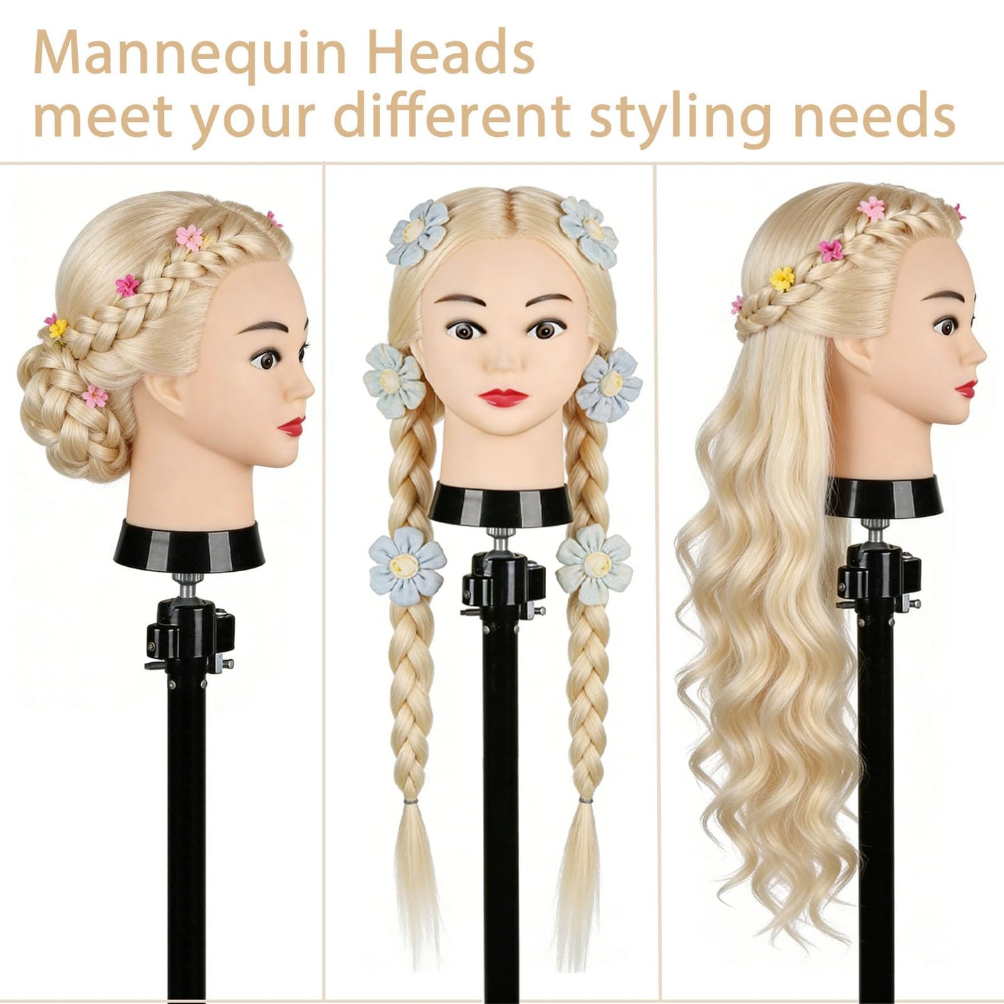 Mannequin Head with 80% Real Hair, TopDirect 24" Blonde Hair Styling Hairdressing Cosmetology Mannequin Manikin Training Practice Head with Clamp and Tools