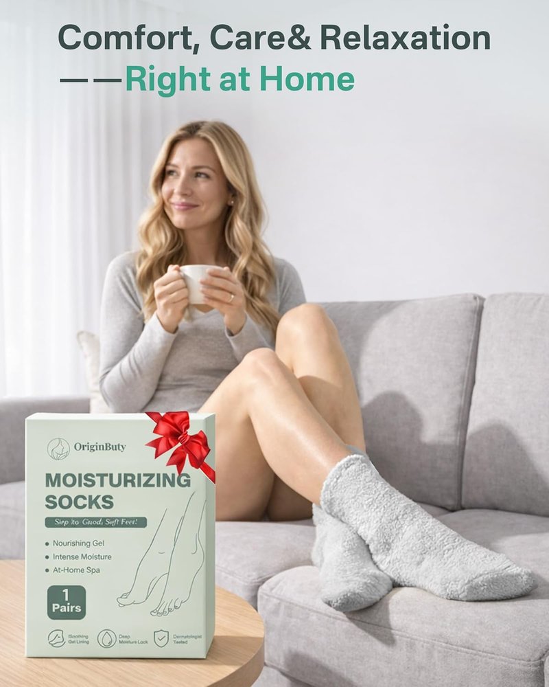 Moisturizing Socks for Dry Cracked Feet - Aloe Gel Heel Protector | Size 9-11, Foot Spa Care