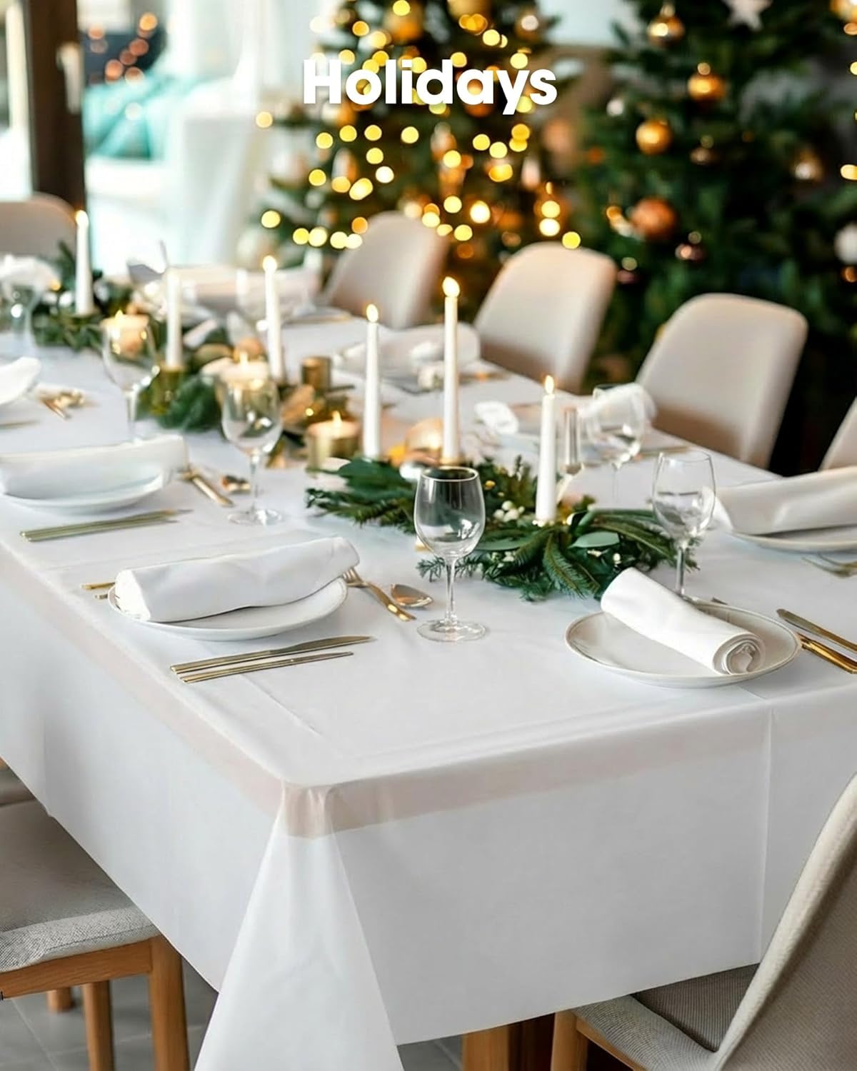Plastic Table Cloths - 10 Pack Disposable 54 x 108 Inch for Parties, Picnics & Weddings | Rectangle White