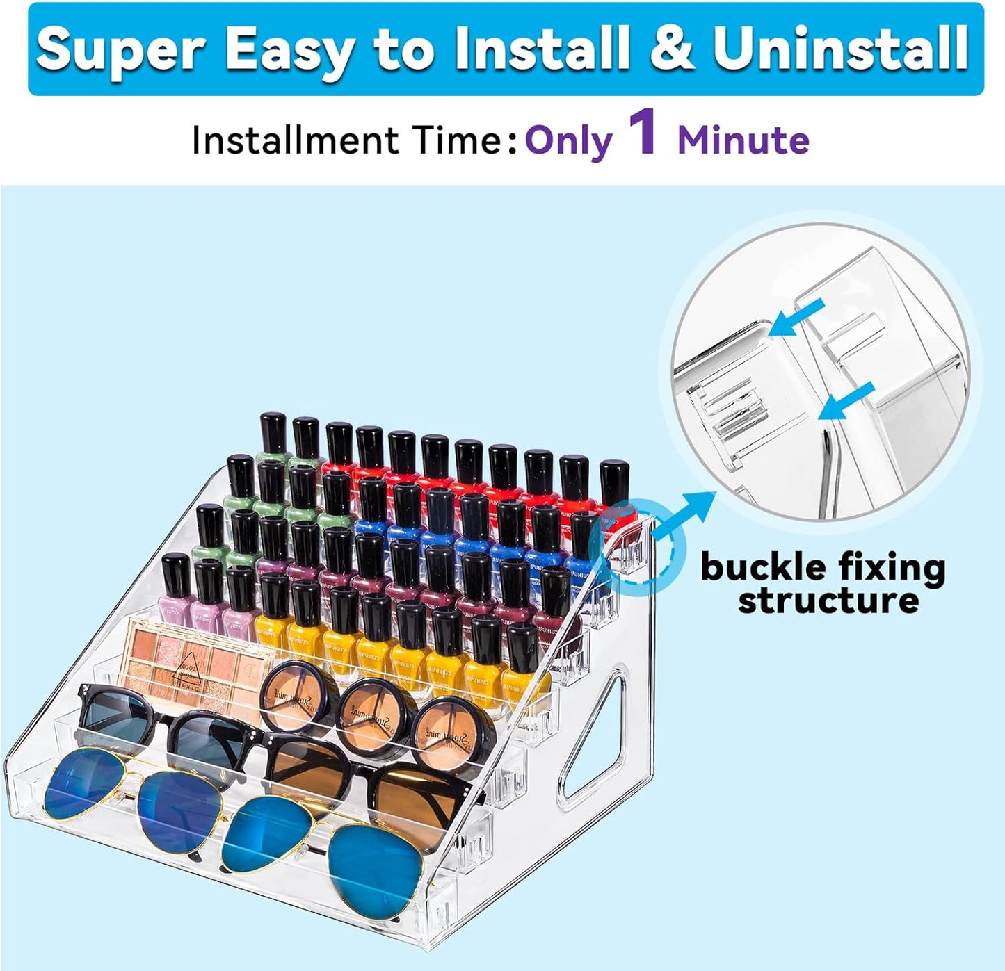 Acrylic Nail Polish Organizer - Multi-Functional Display Rack for Makeup, Sunglasses & Essential Oils | Clear Storage Case