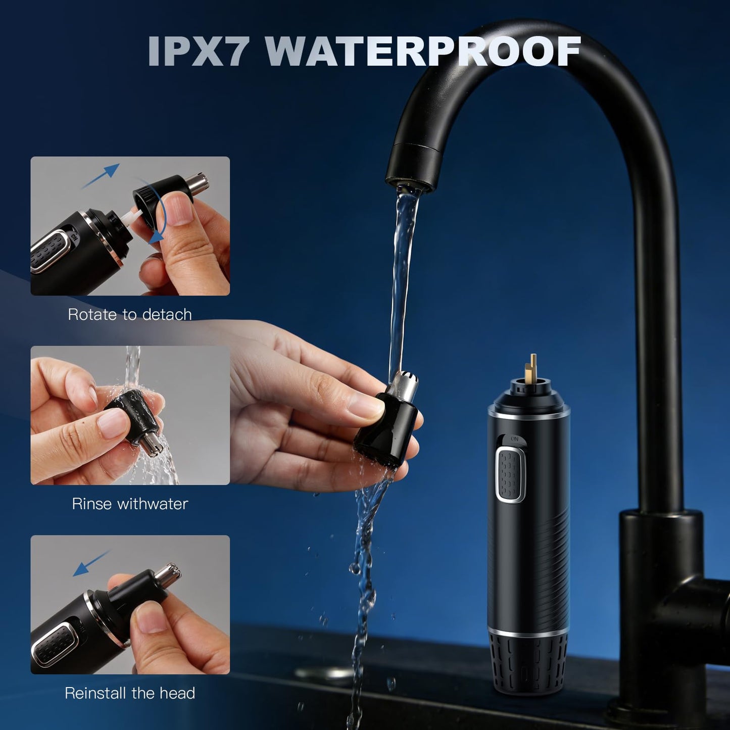 XOOMRSCP Professional Nose Hair Trimmer for Men, Rechargeable 2 in 1 Painless Ear & Nose Hair Trimmer with IPX7 Waterproof Dual-Edge Blades for Eyebrow & Facial Hair (Black)